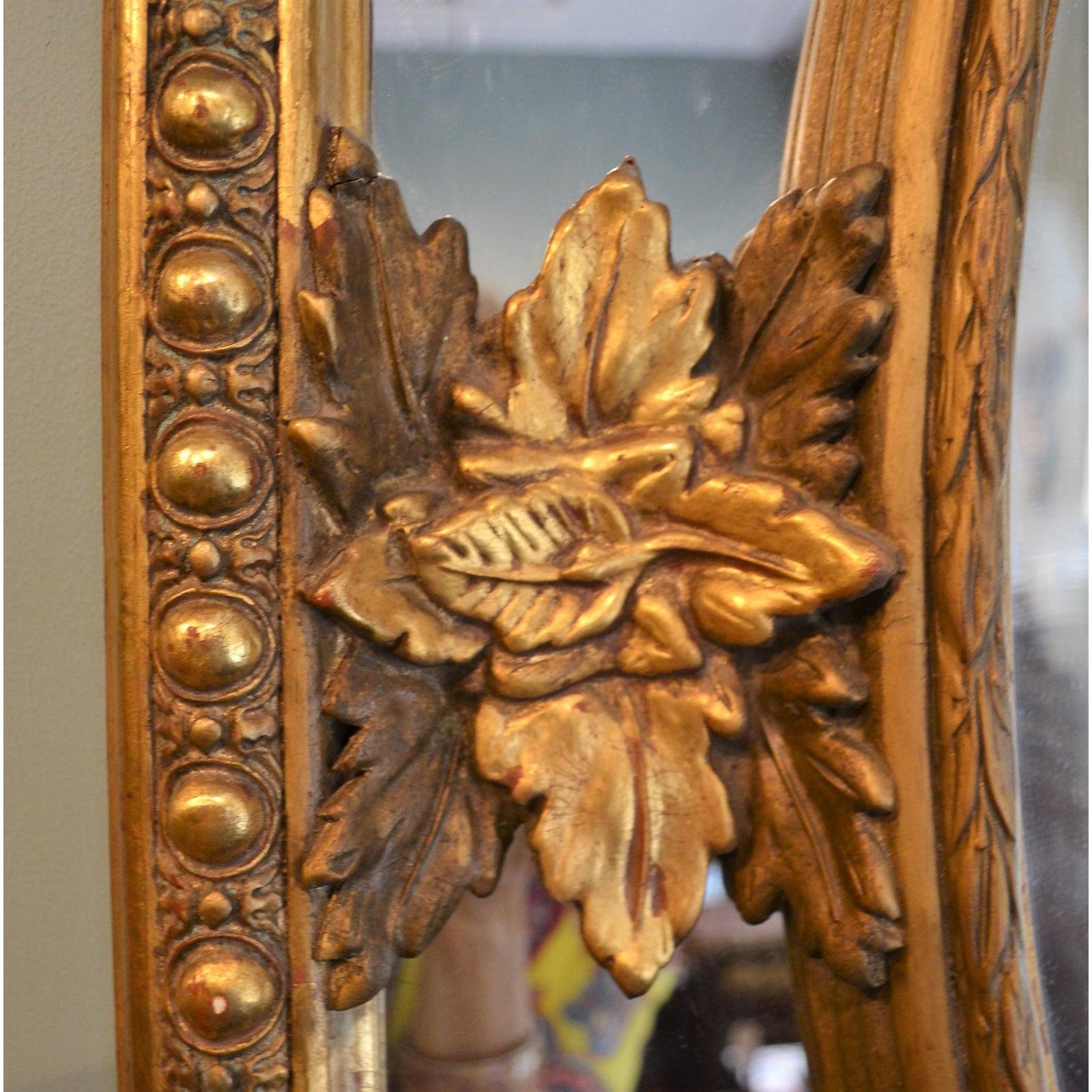 19th Century Antique French Carved Wood and Gilt Paneled Mirror For Sale