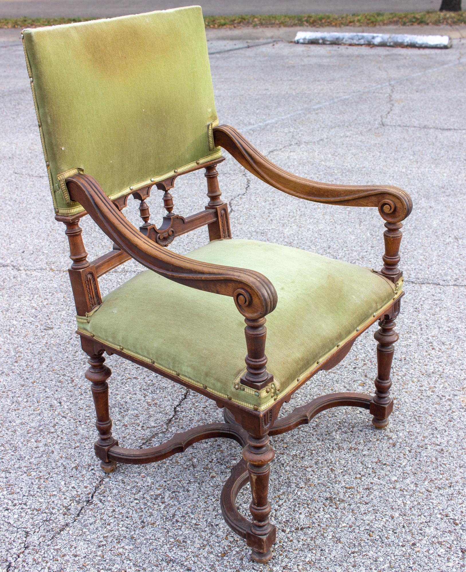 antique green velvet chair