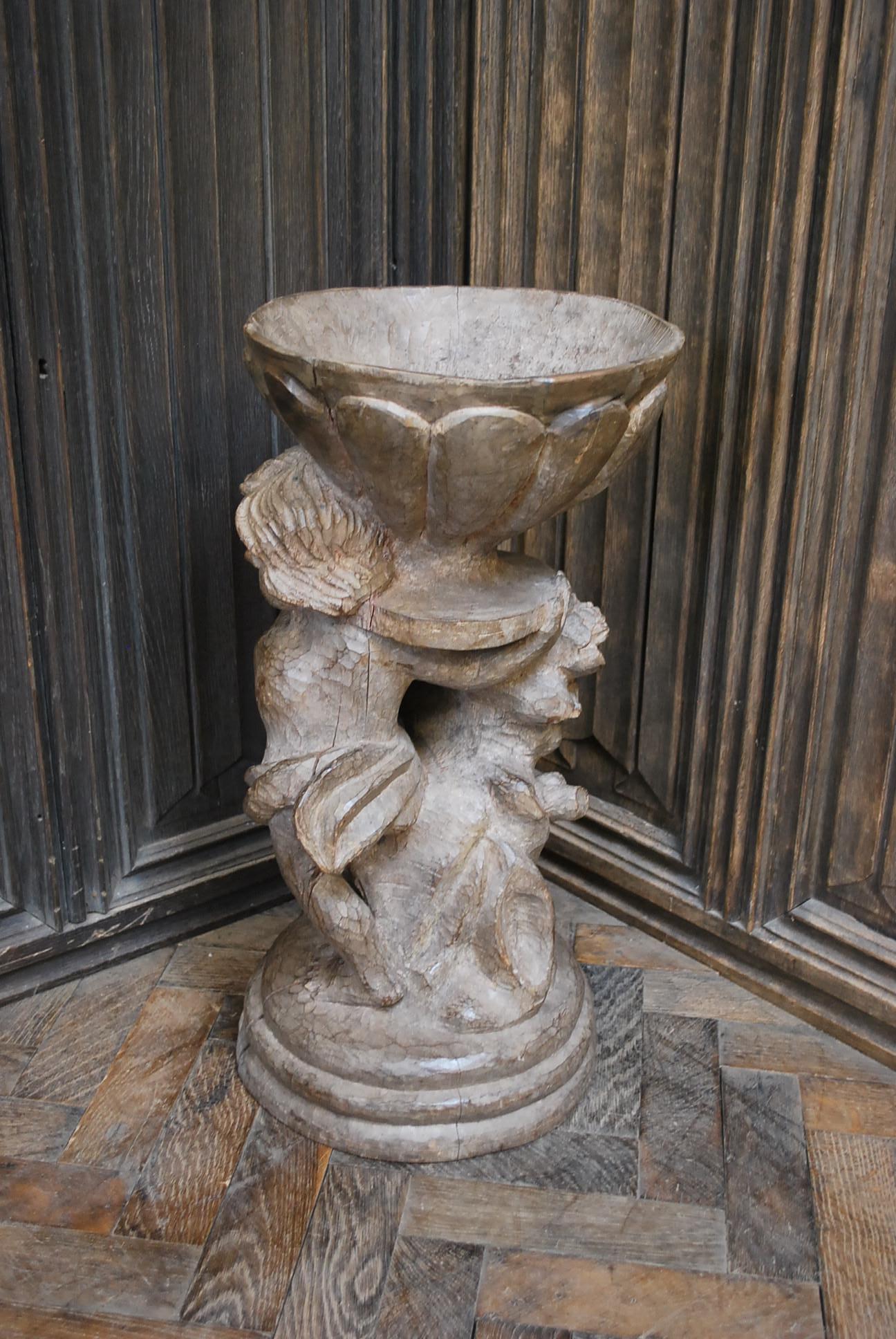 Antique French Carved Wood Cherub Sculpture In Fair Condition For Sale In Cheltenham, GB
