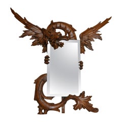 Antique French Carved Wood Dragon Mirror Attributed to Gabriel Viardot