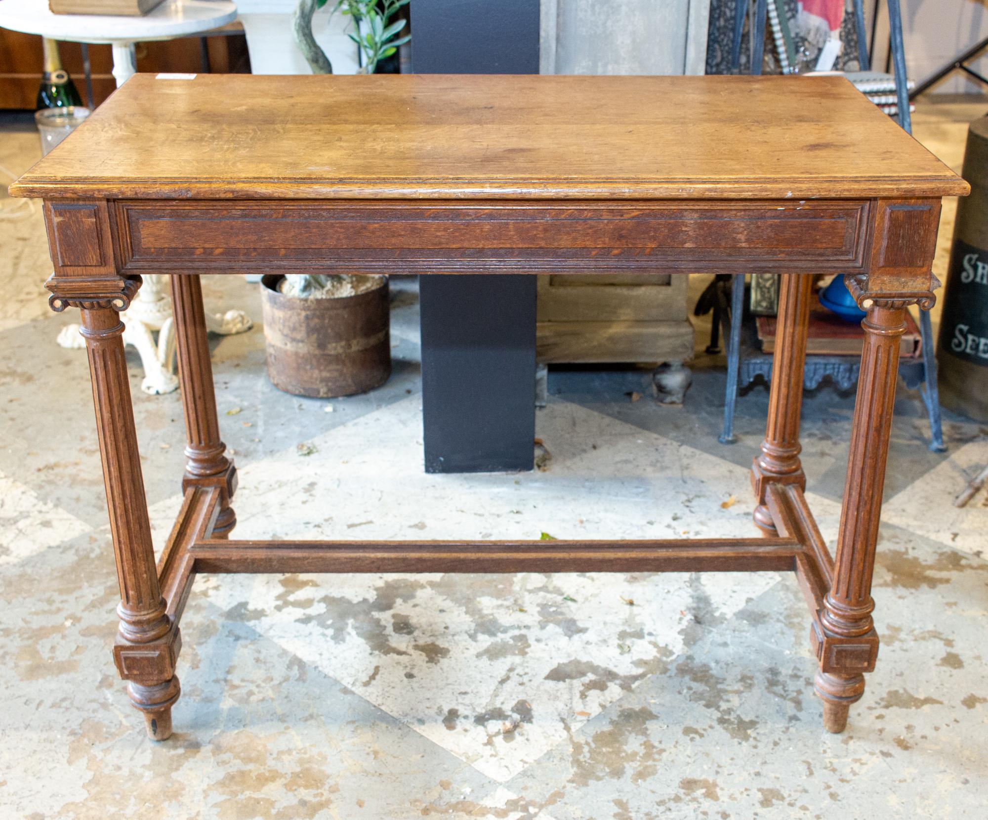 Oak Antique French Carved Wood Empire Style Table, circa 1900