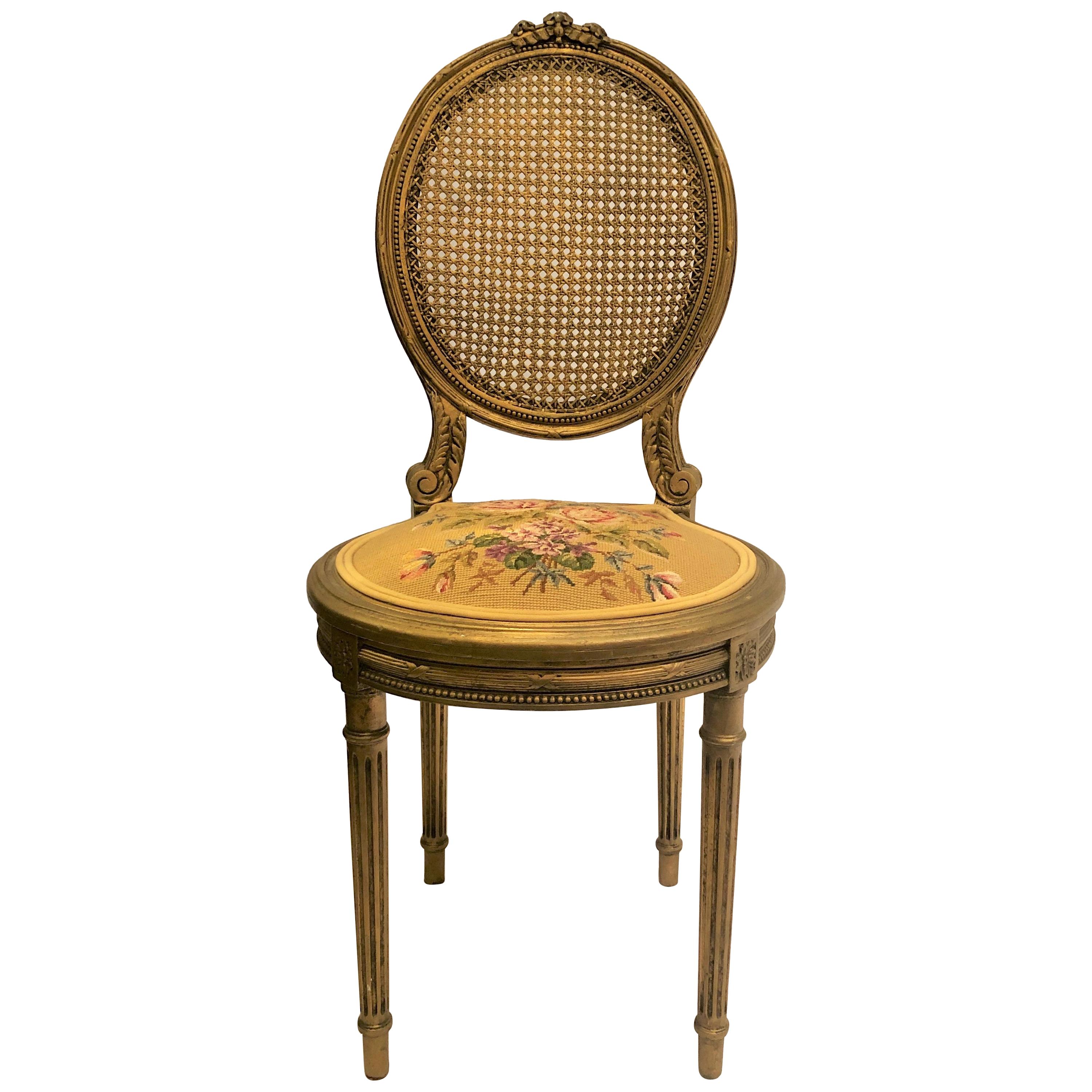 Antique French Carved Wood Gilt Side Chair, circa 1870-1880