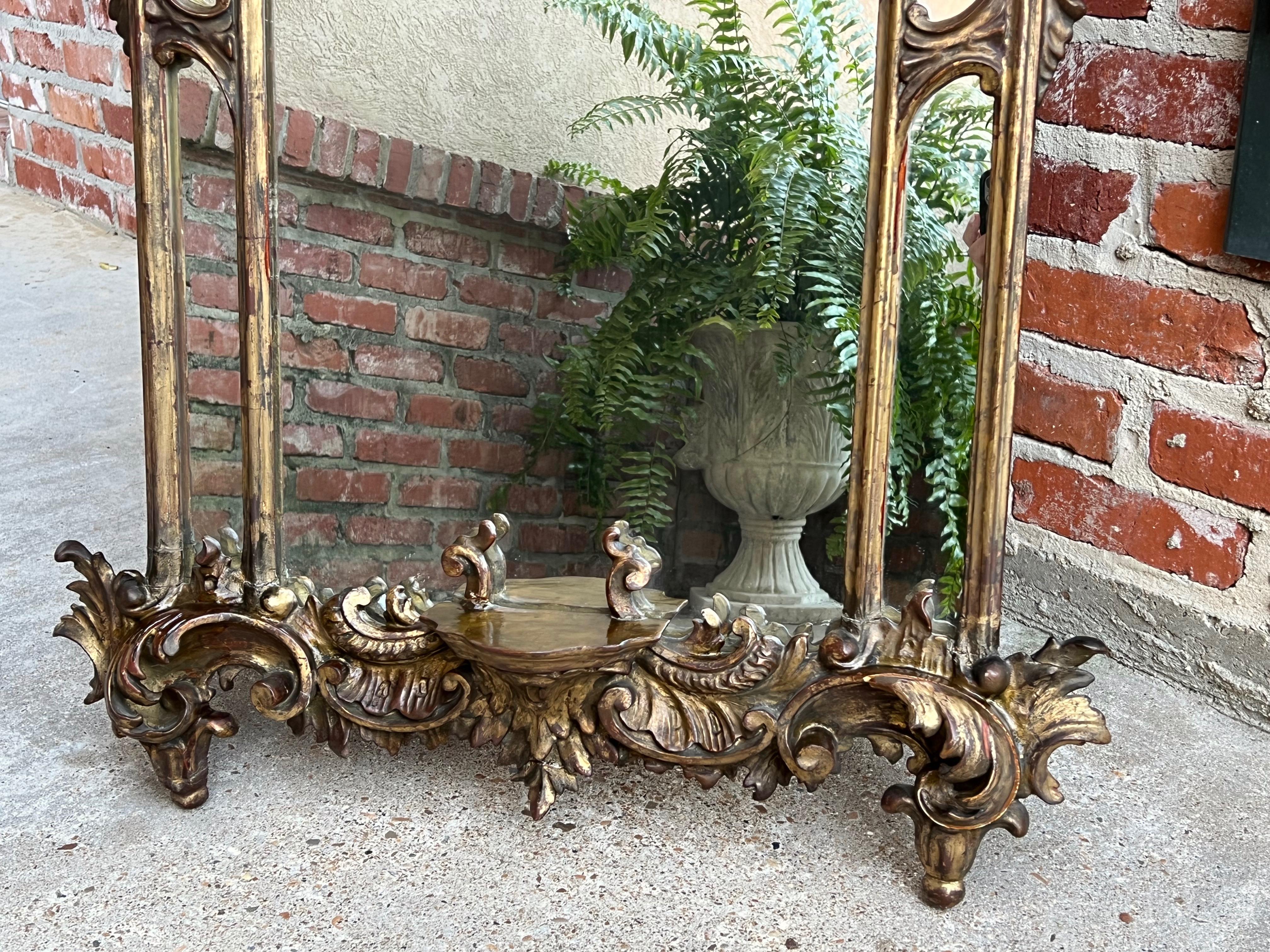 Antique French Carved Wood Gold Gilt Frame Wall Mantel Mirror Rococo Louis XV 5