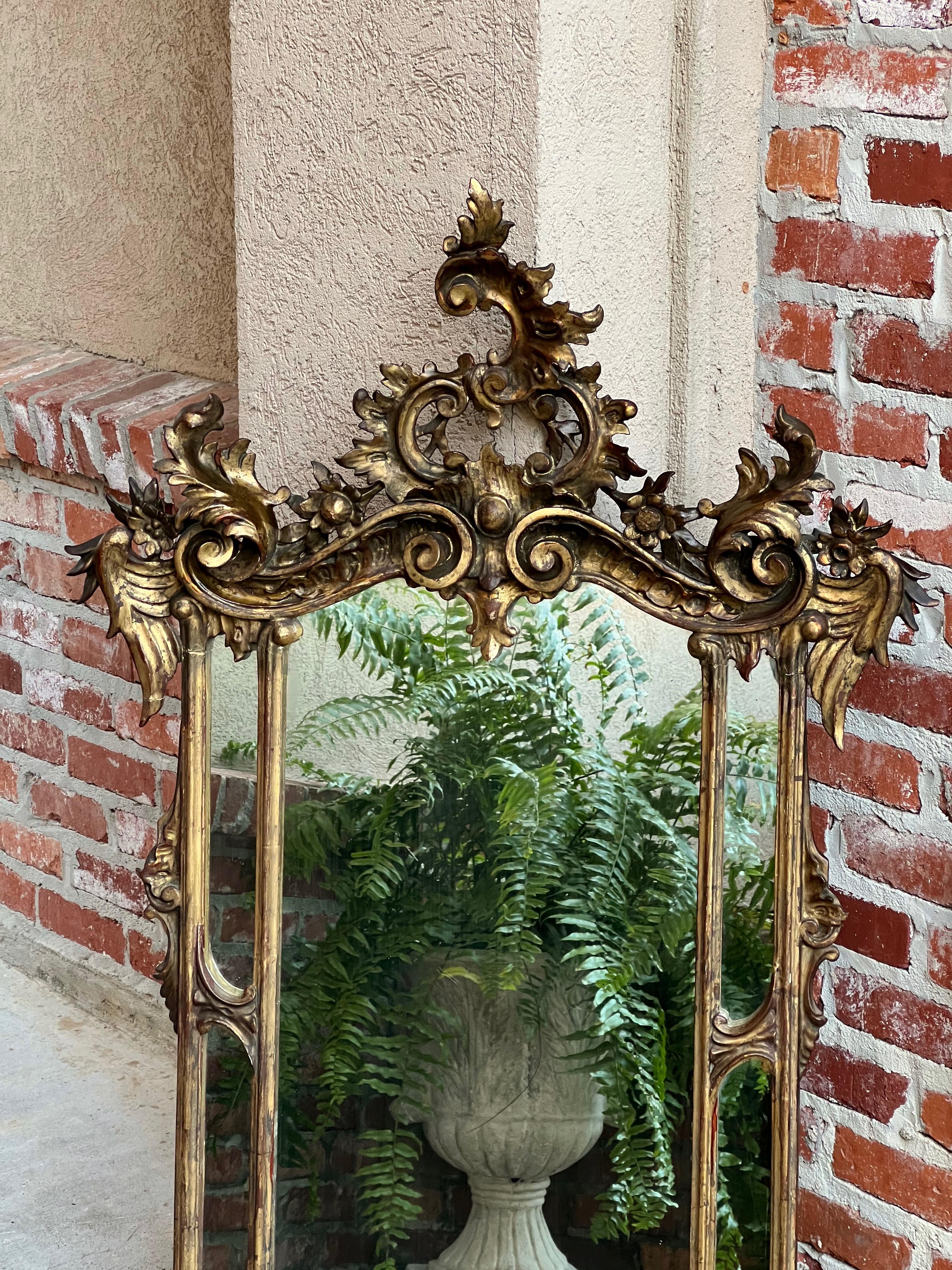 Antique French Carved Wood Gold Gilt Frame Wall Mantel Mirror Rococo Louis XV 9