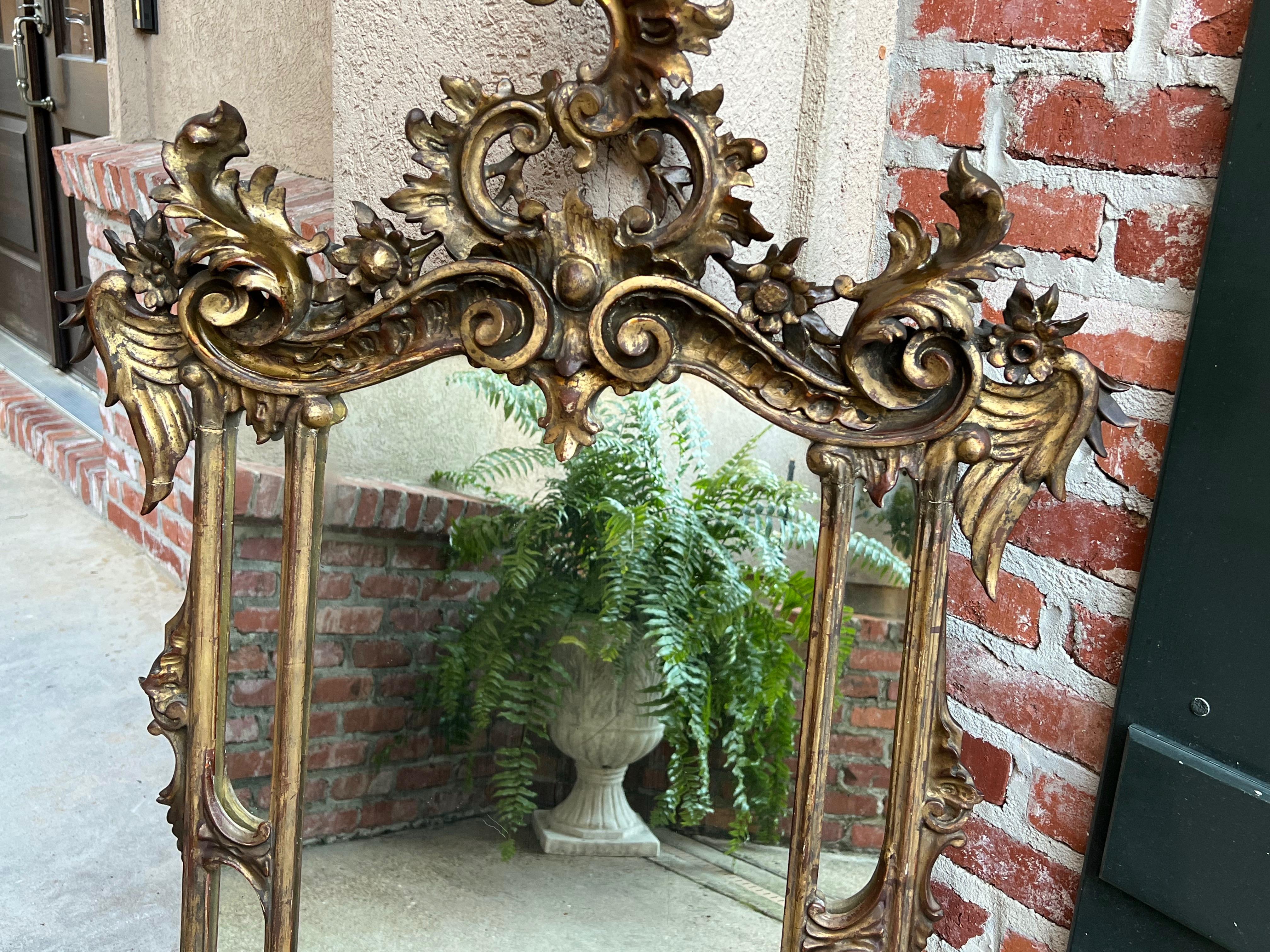 Antique French Carved Wood Gold Gilt Frame Wall Mantel Mirror Rococo Louis XV 10