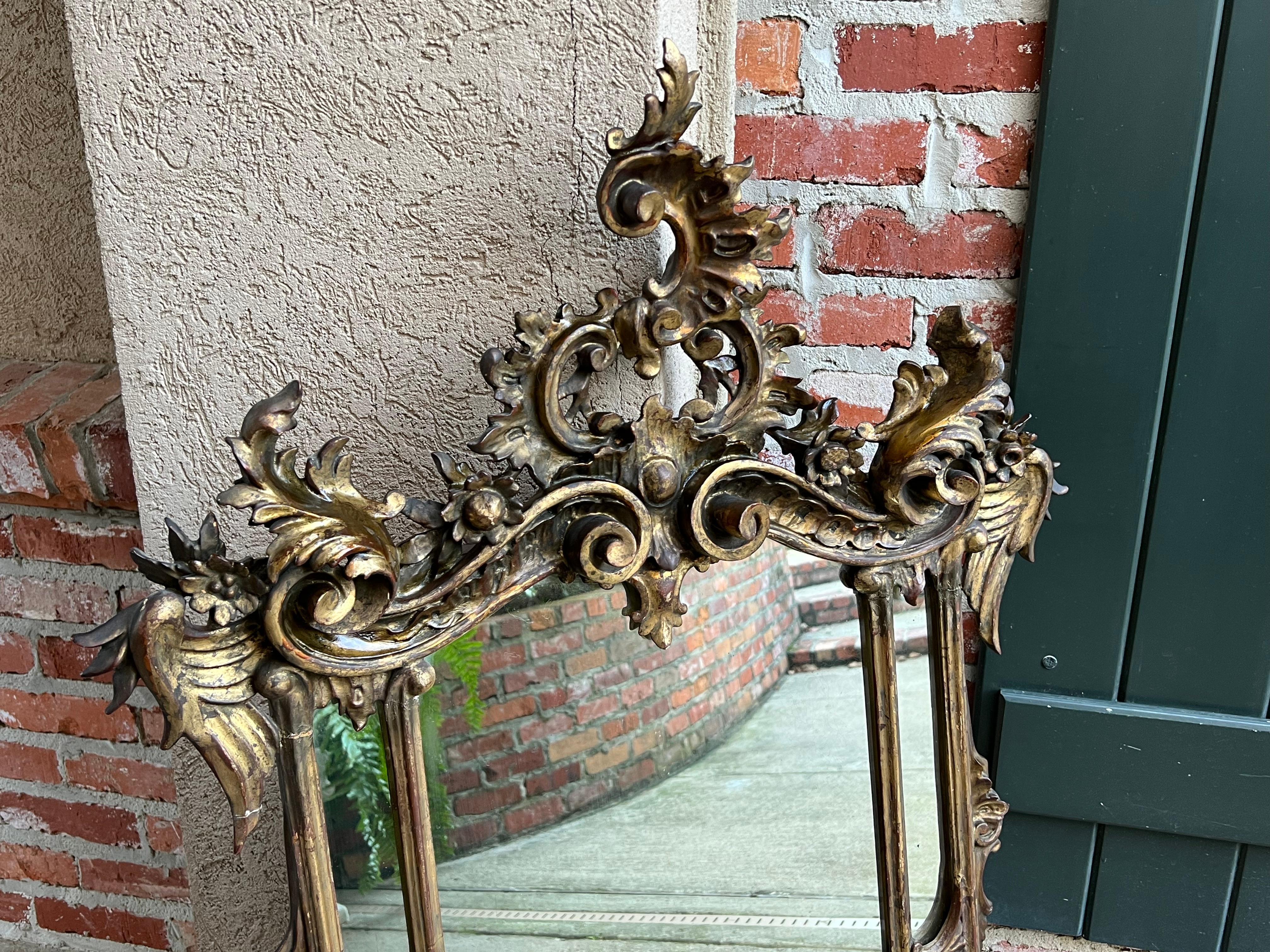 Antique French Carved Wood Gold Gilt Frame Wall Mantel Mirror Rococo Louis XV 13