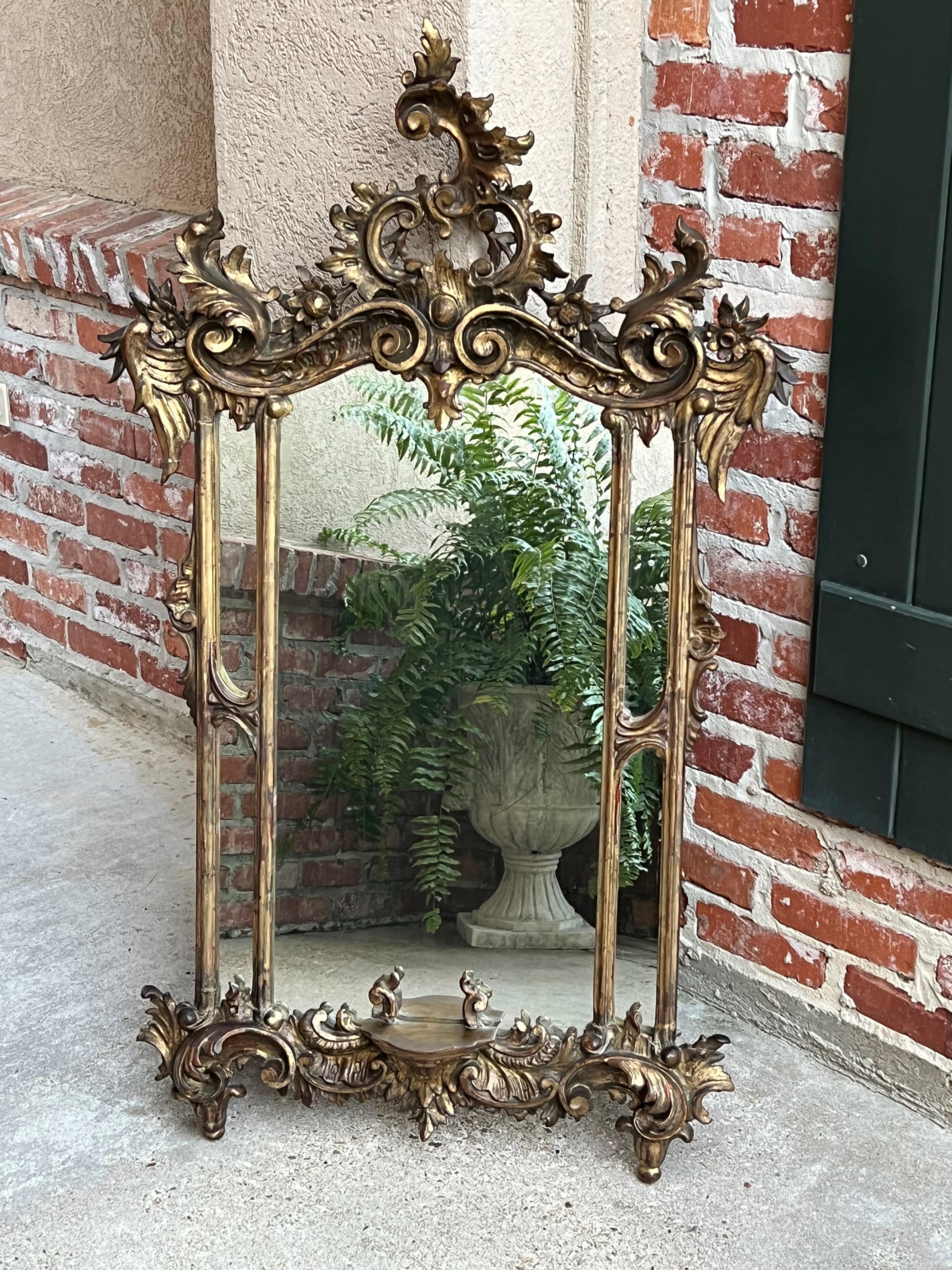 Hand-Carved Antique French Carved Wood Gold Gilt Frame Wall Mantel Mirror Rococo Louis XV