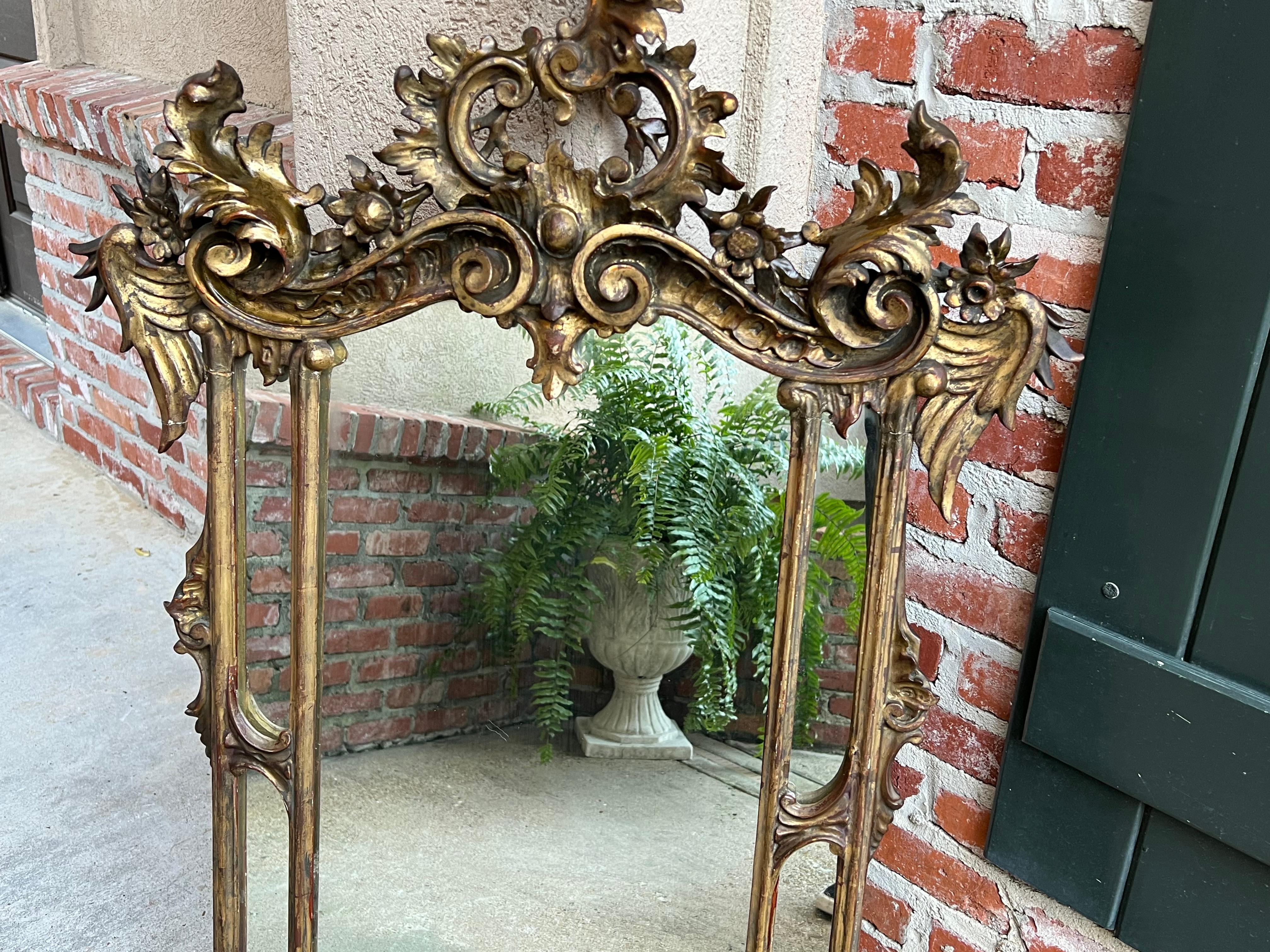 Antique French Carved Wood Gold Gilt Frame Wall Mantel Mirror Rococo Louis XV In Good Condition In Shreveport, LA