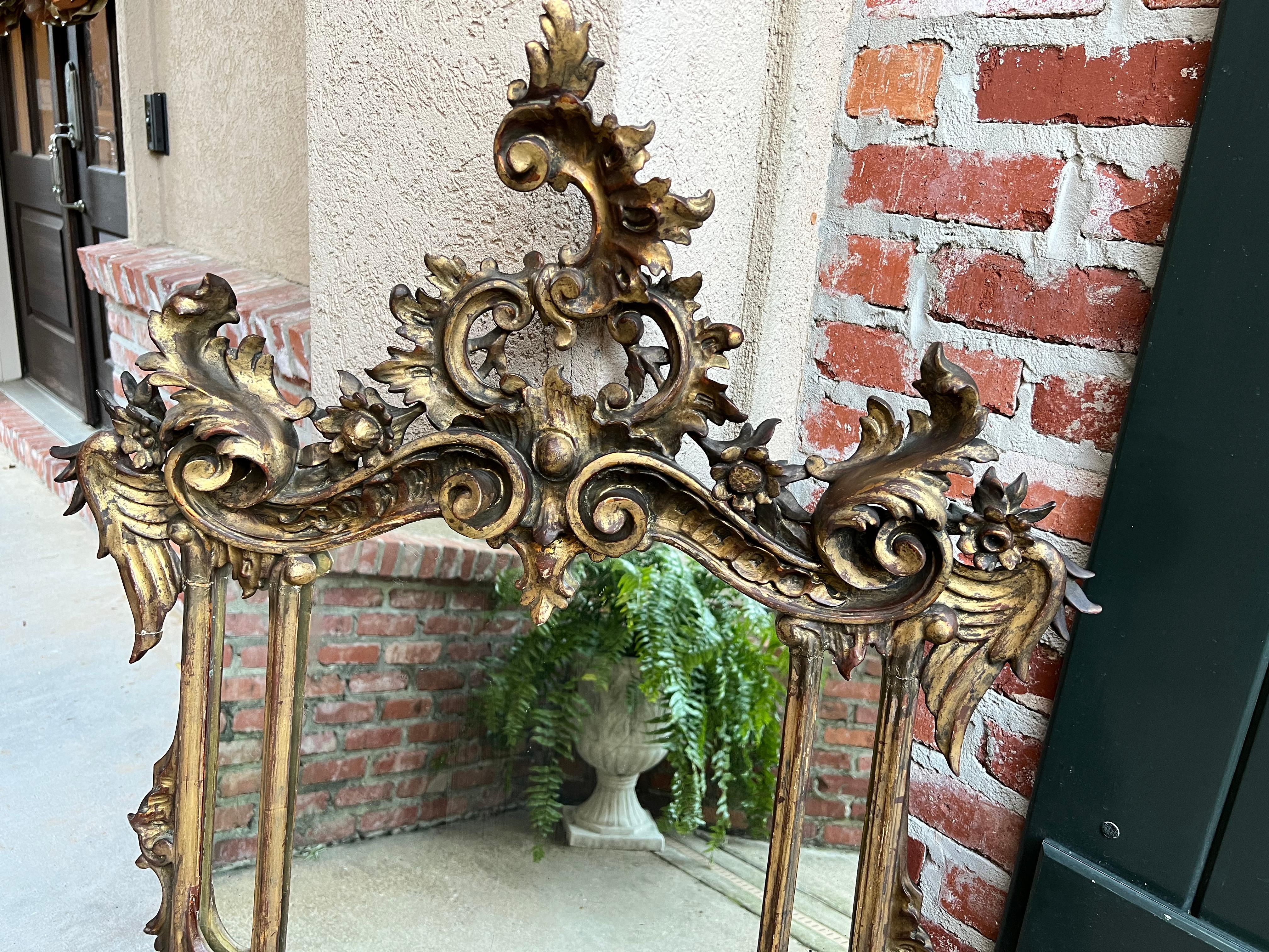 19th Century Antique French Carved Wood Gold Gilt Frame Wall Mantel Mirror Rococo Louis XV