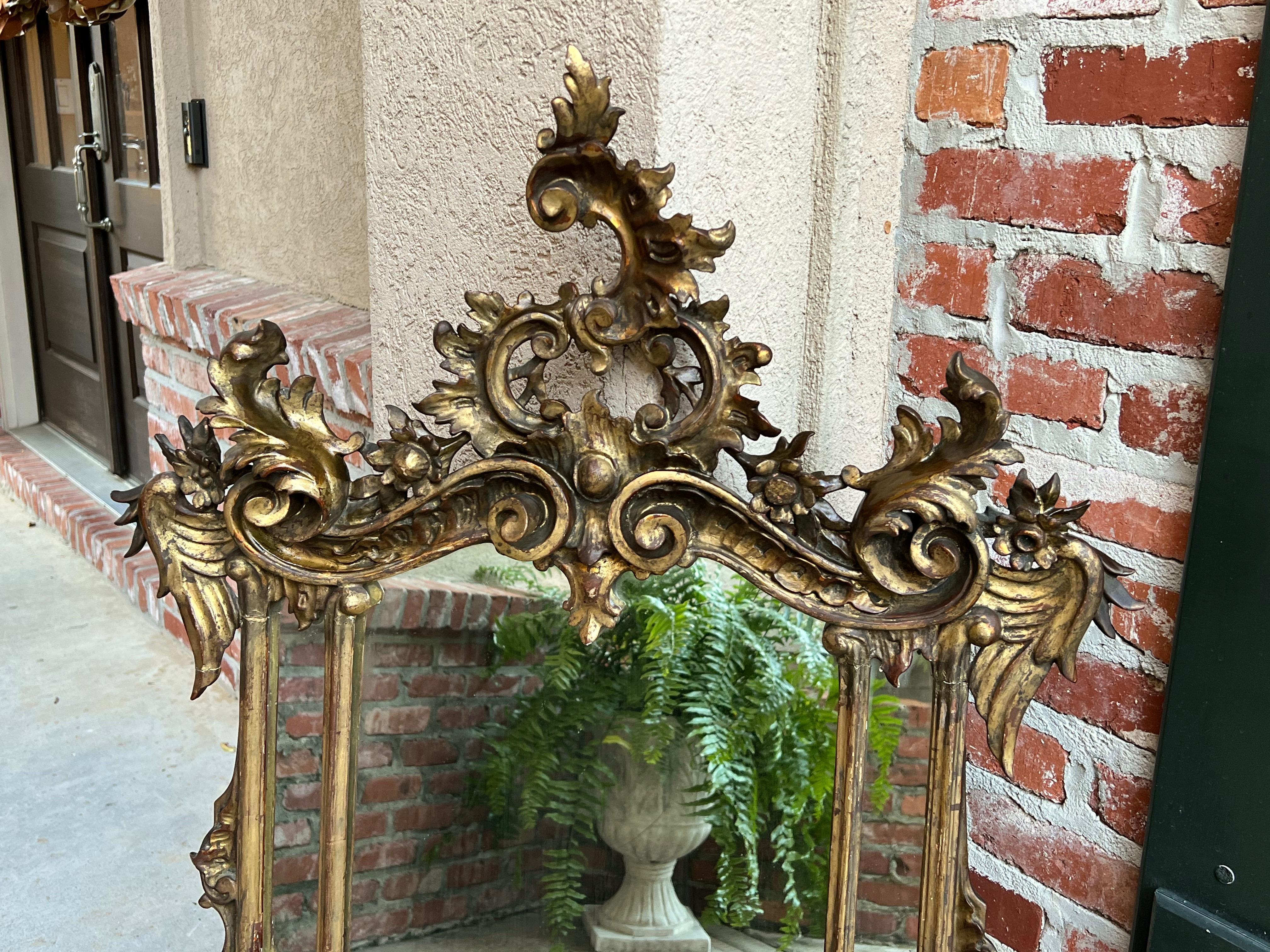 Antique French Carved Wood Gold Gilt Frame Wall Mantel Mirror Rococo Louis XV 1