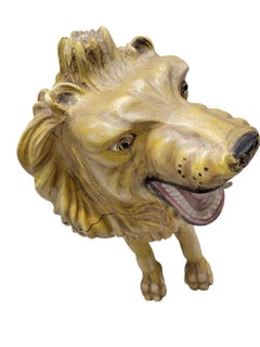 Antique French Carved Wood Hand Painted Carousel Lion Statue