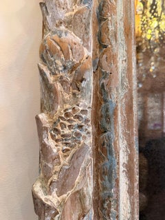 Antique Mirror francese con cornice intagliata a mano e vetro originale