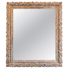 Antique Mirror francese con cornice intagliata a mano e vetro originale
