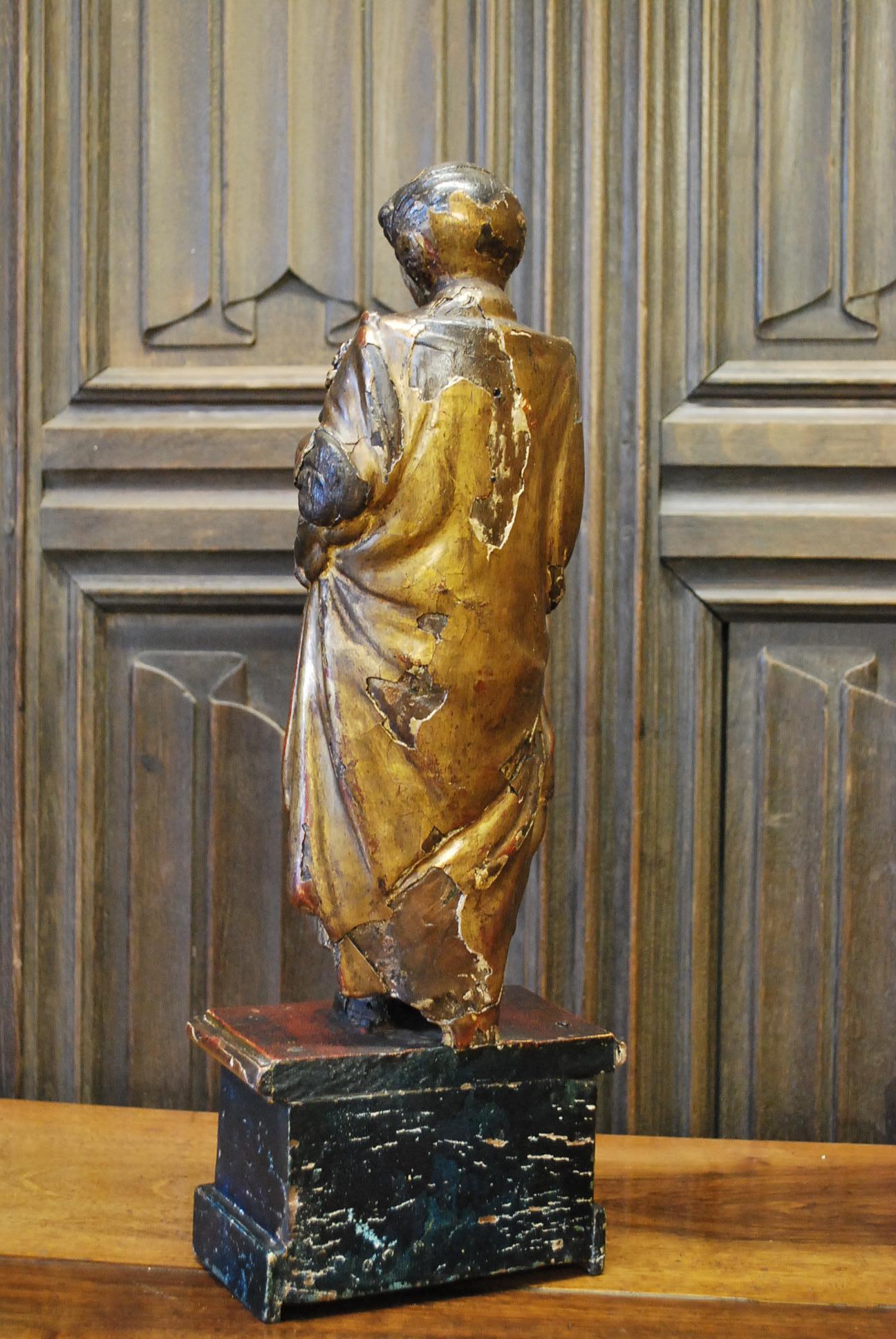 Antique French Carved Wood Polychrome Figure In Fair Condition For Sale In Cheltenham, GB