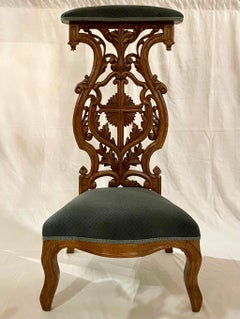 Antique French Carved Wood "Prie Dieu" Prayer Chair, Circa 1850-1870.