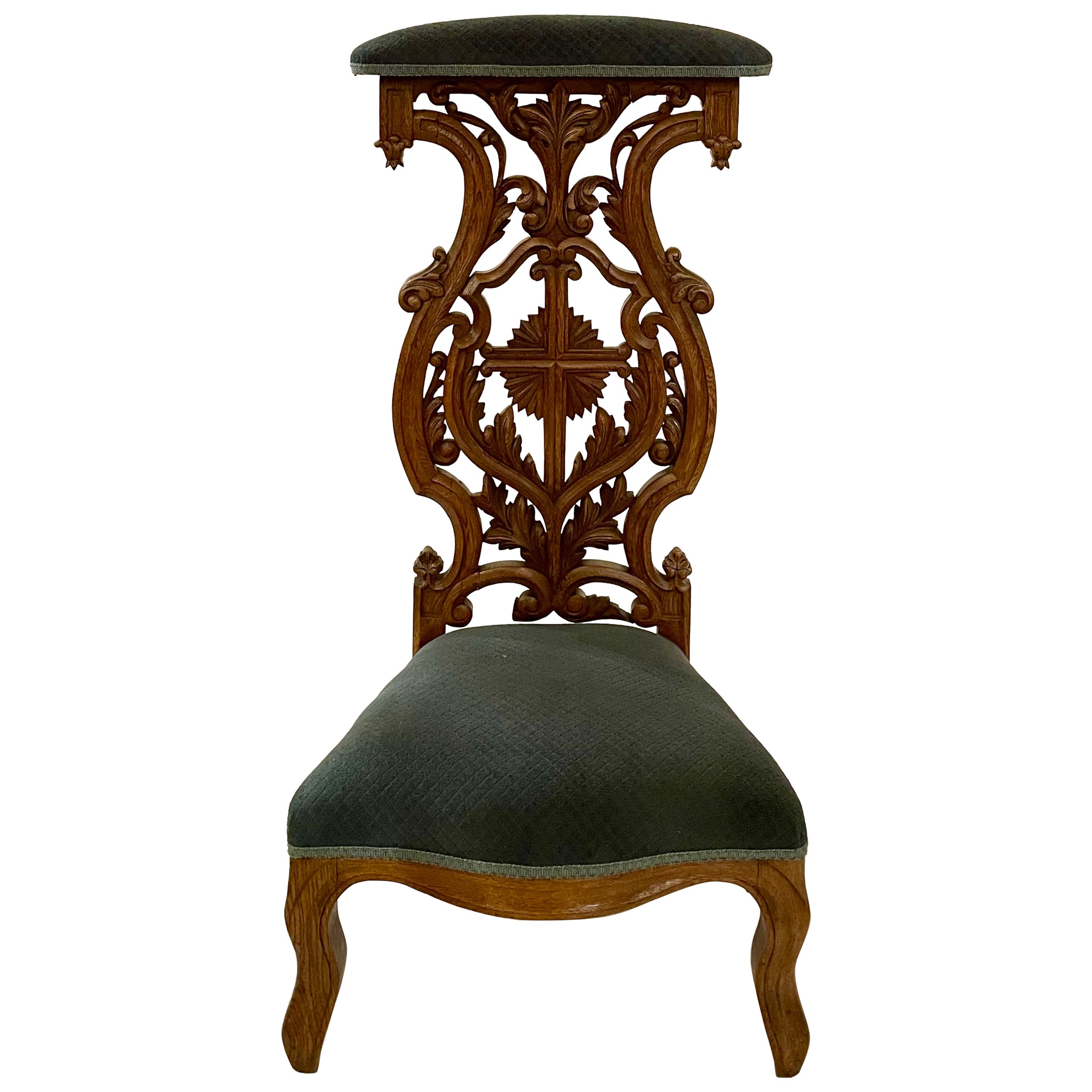 Antique French Carved Wood "Prie Dieu" Prayer Chair, Circa 1850-1870. For Sale