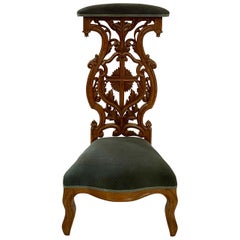 Antique French Carved Wood "Prie Dieu" Prayer Chair, Circa 1850-1870.