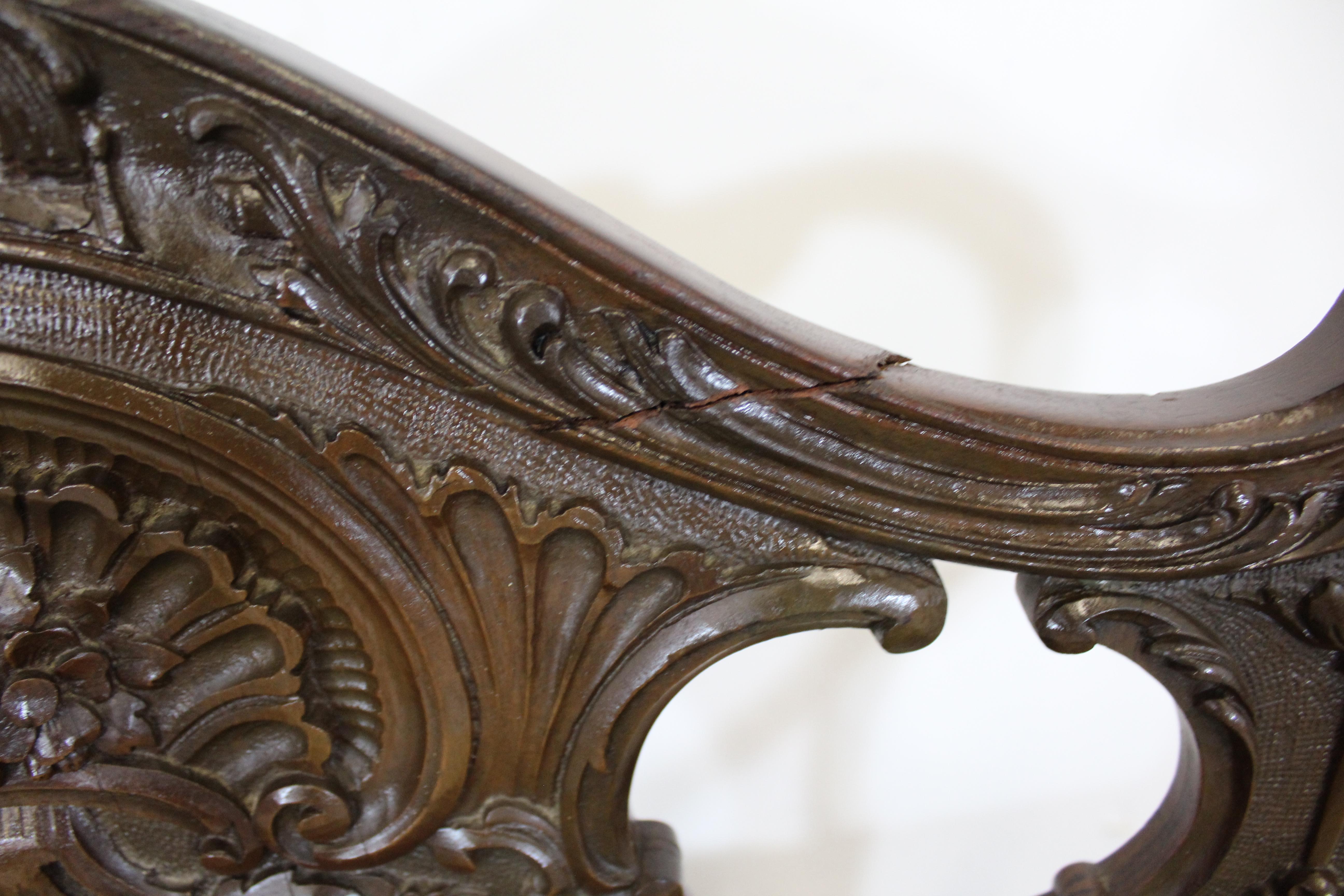 Upholstery Antique French Carved Wood Settee Bench, circa Late 1800s