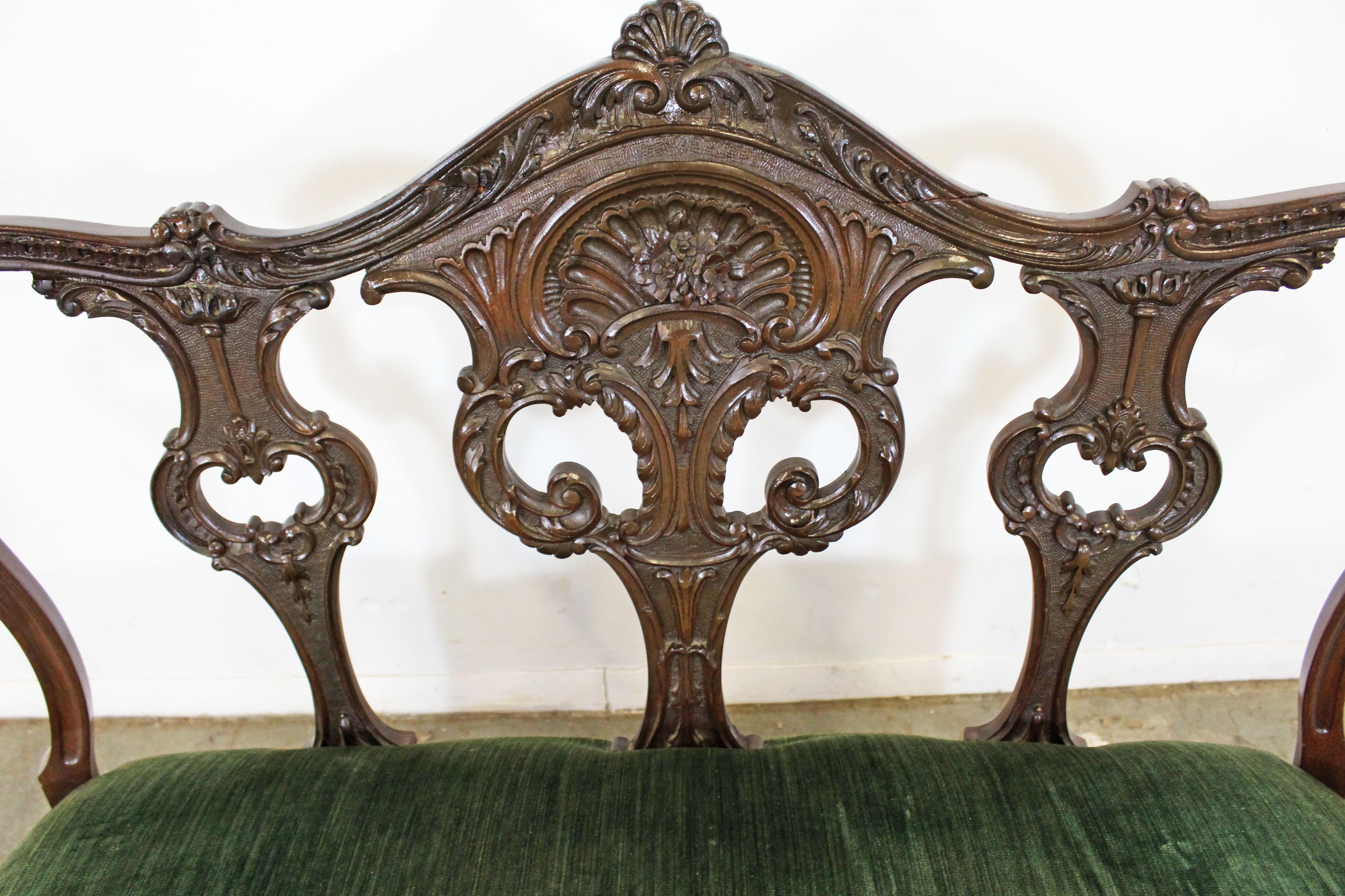 Victorian Antique French Carved Wood Settee Bench, circa Late 1800s