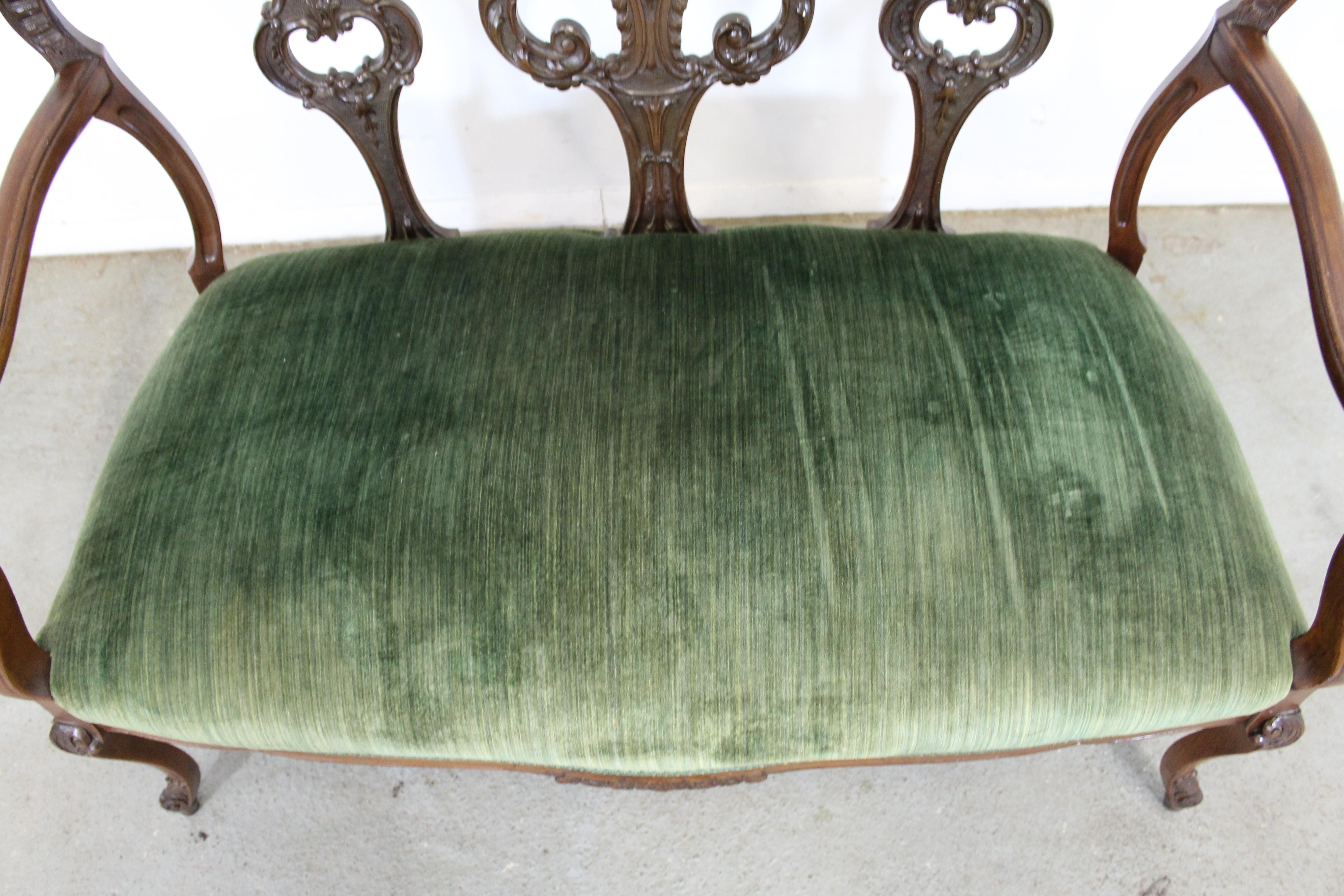 Unknown Antique French Carved Wood Settee Bench, circa Late 1800s
