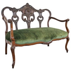 Antique French Carved Wood Settee Bench, circa Late 1800s