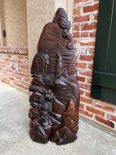 Antique French Carved Wood Wall Sculpture the Angelus by Jean Francois Millet
