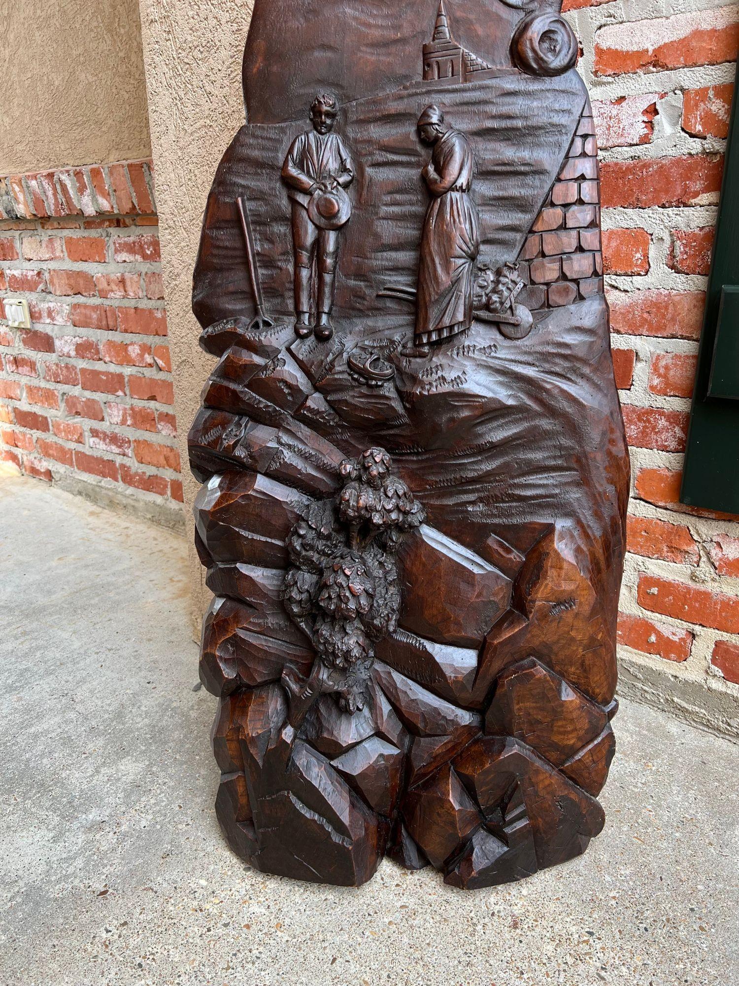 19th Century Antique French Carved Wood Wall Sculpture the Angelus by Jean Francois Millet For Sale