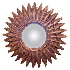 Antique French Carved Wood with Gold Leaf Starburst Mirror, Circa 1920