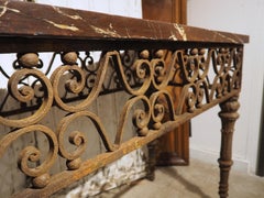 Antique French Konsolentisch aus Guss und Schmiedeeisen mit Marmorplatte Rouge Griotte