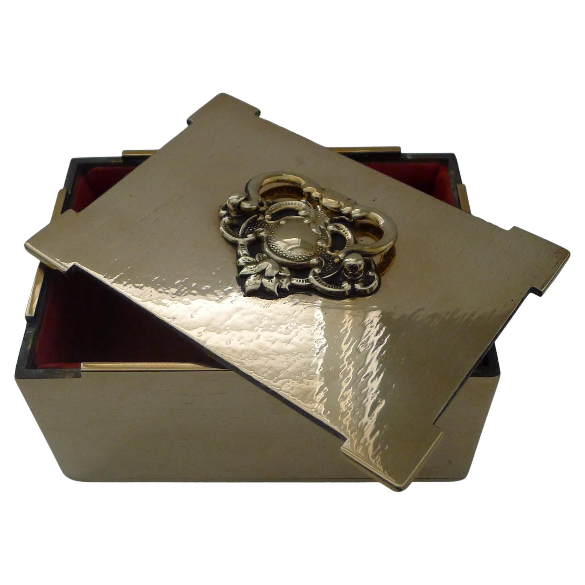 Antique French Cast Brass Jewellery Box / Casket, circa 1900 For Sale