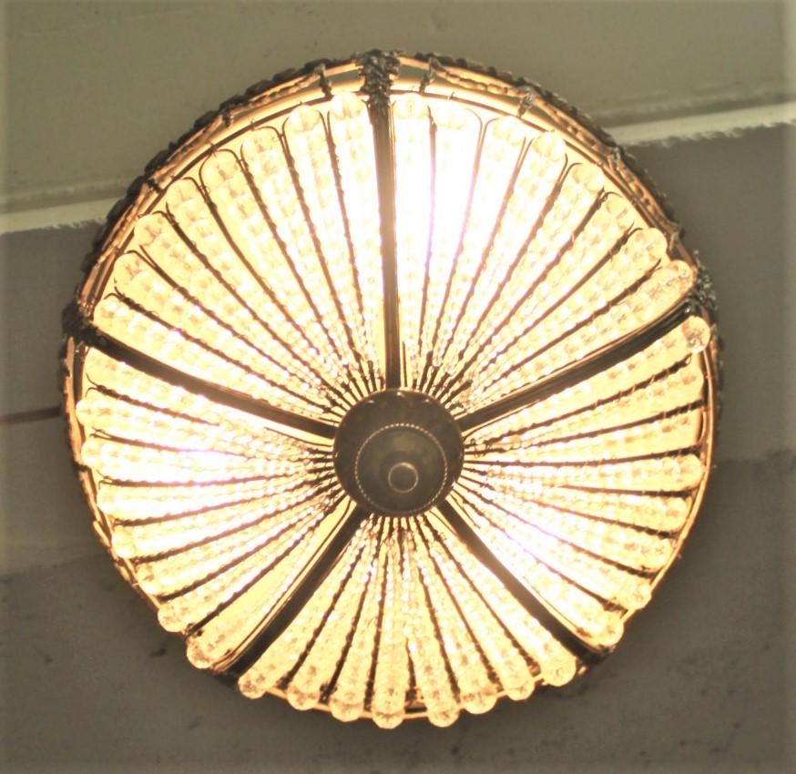 Antique French Cast Bronze and Beaded Crystal Flush Mount Ceiling Light Fixture 4