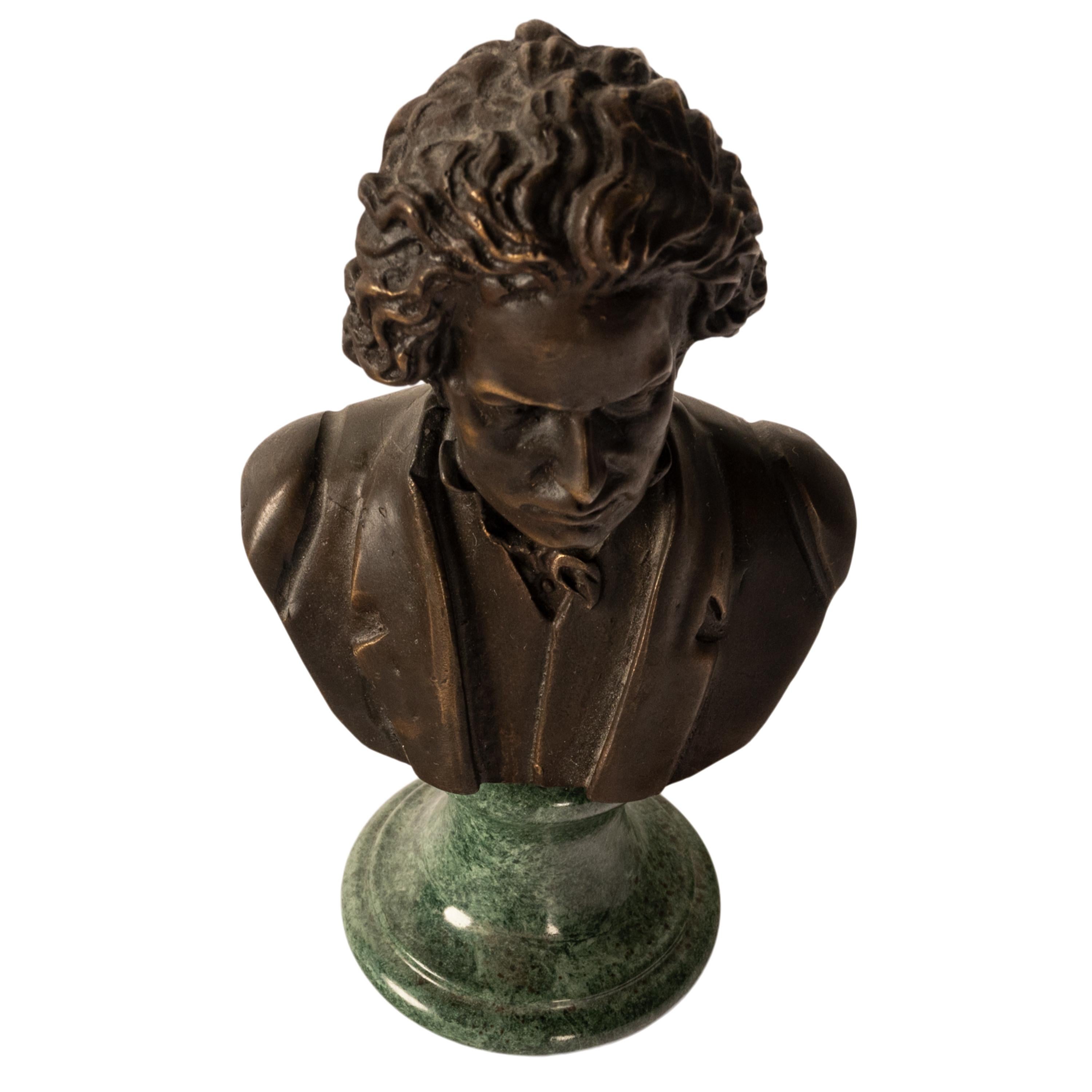 Belle Époque Antique French Cast Bronze Marble Sculpture Ludwig van Beethoven Bust 1890 For Sale