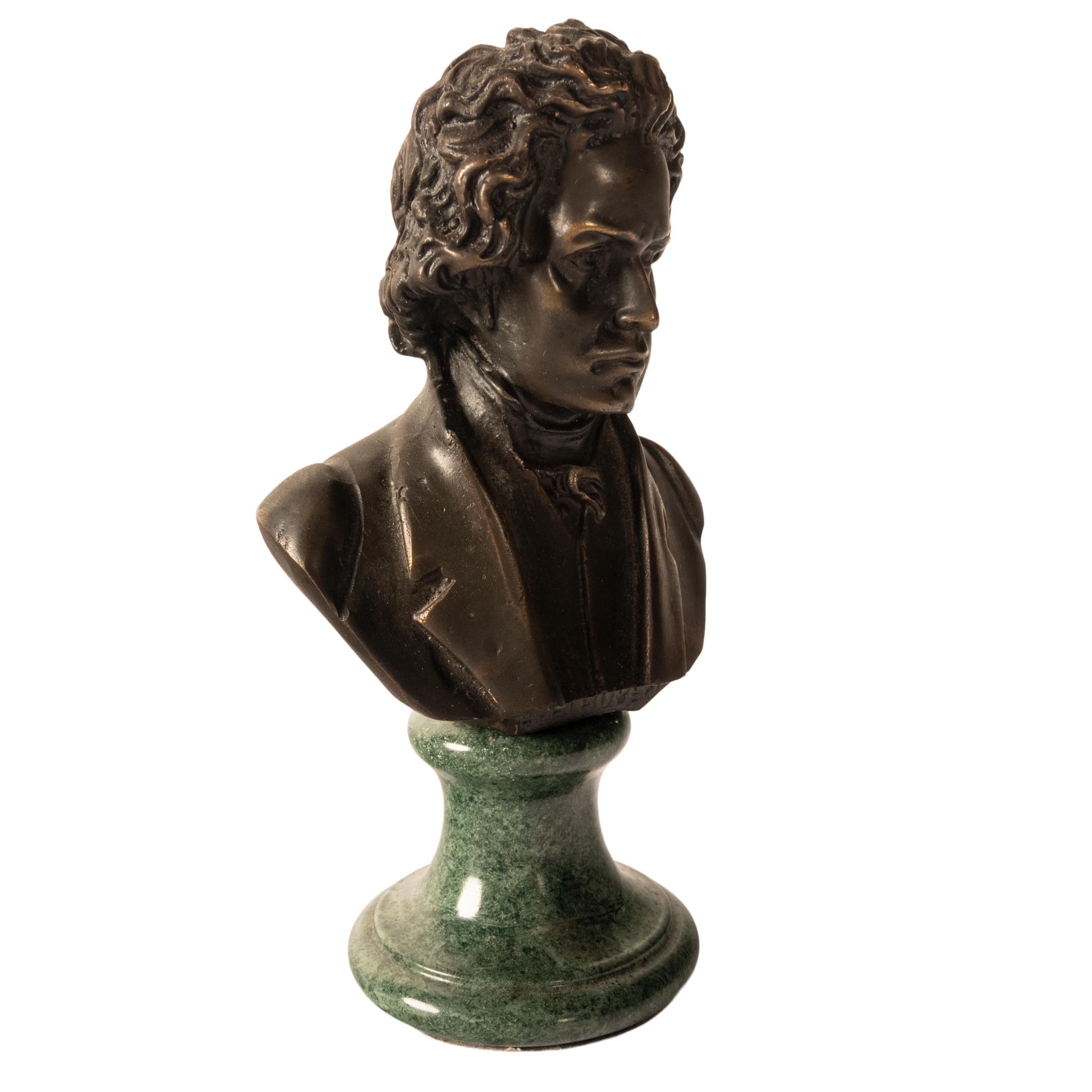 Antique French Cast Bronze Marble Sculpture Ludwig van Beethoven Bust 1890 In Good Condition For Sale In Portland, OR