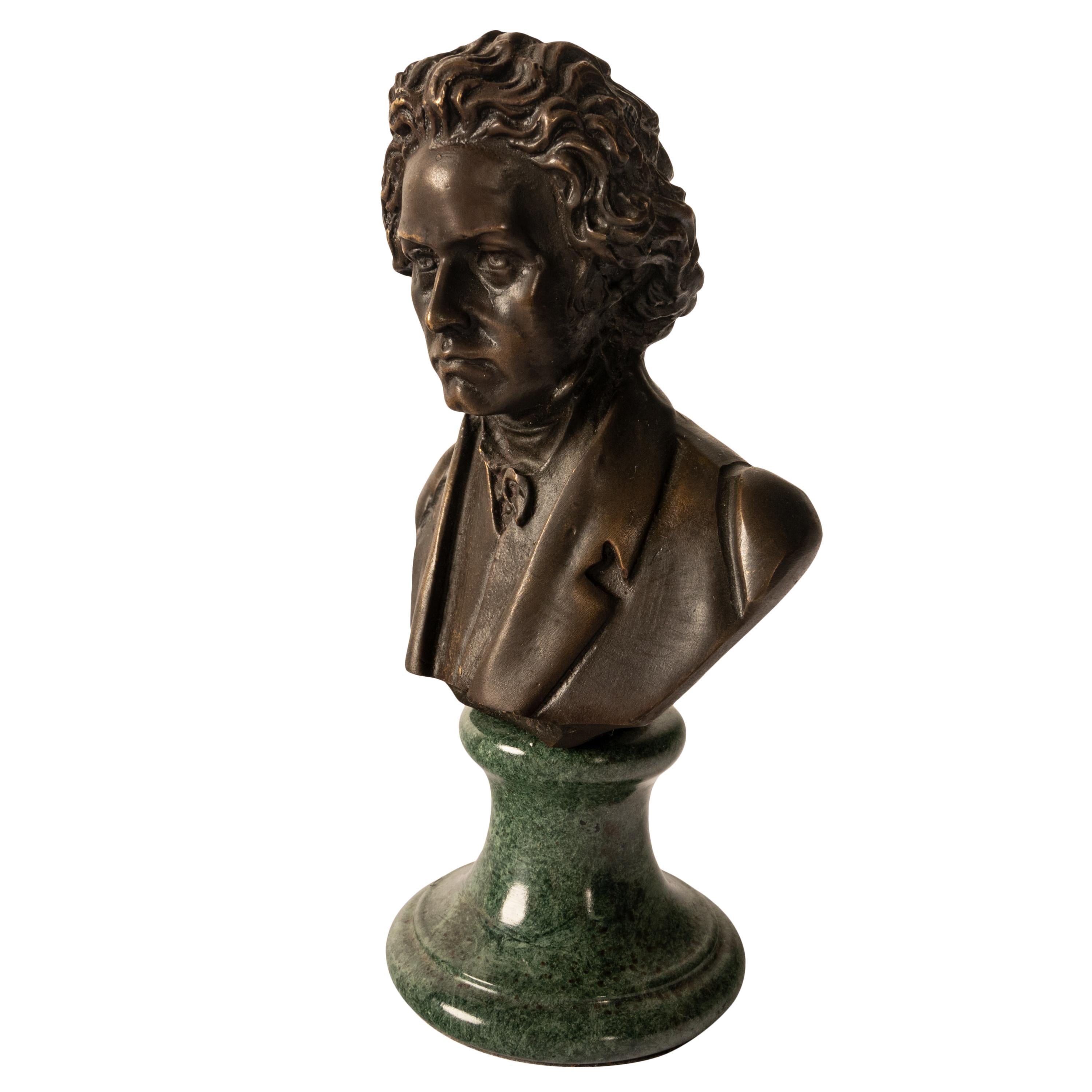 Late 19th Century Antique French Cast Bronze Marble Sculpture Ludwig van Beethoven Bust 1890 For Sale