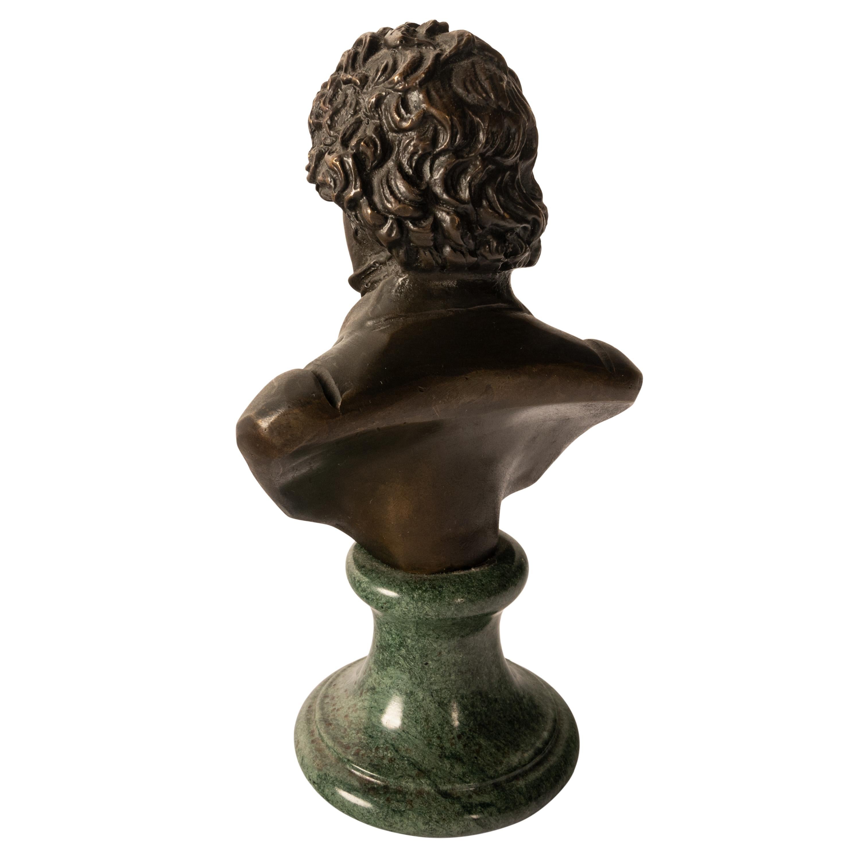 Antique French Cast Bronze Marble Sculpture Ludwig van Beethoven Bust 1890 For Sale 1
