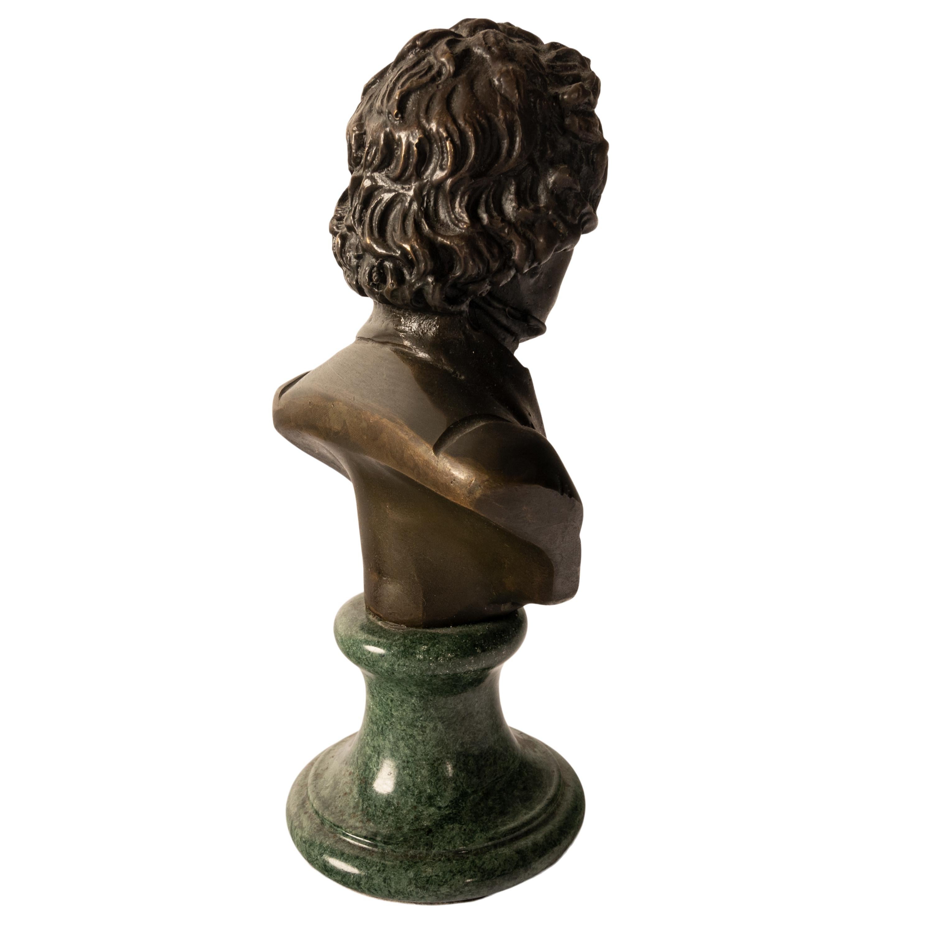 Antique French Cast Bronze Marble Sculpture Ludwig van Beethoven Bust 1890 For Sale 2