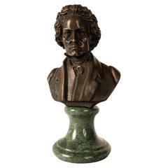 Antique French Cast Bronze Marble Sculpture Ludwig van Beethoven Bust 1890