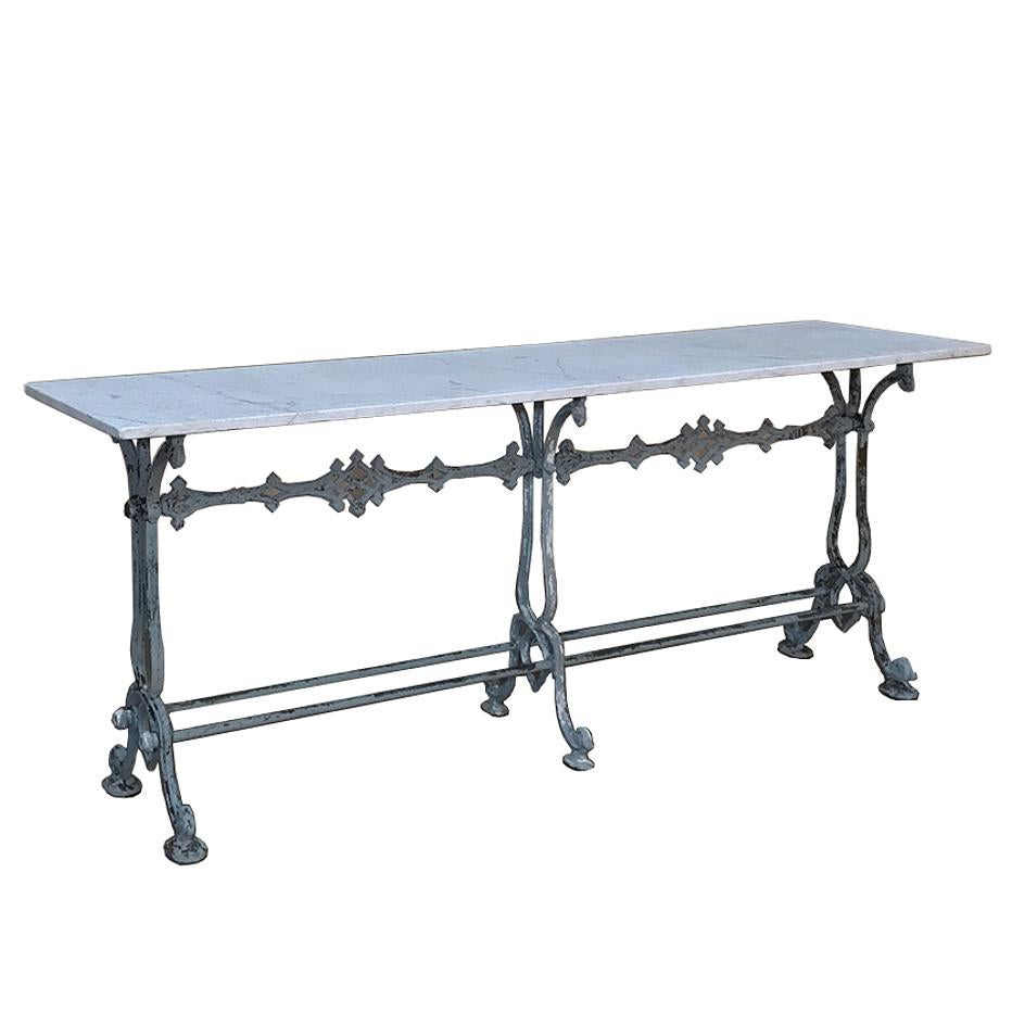 Antique French Cast Iron and Marble Cafe ~ Sofa Table
