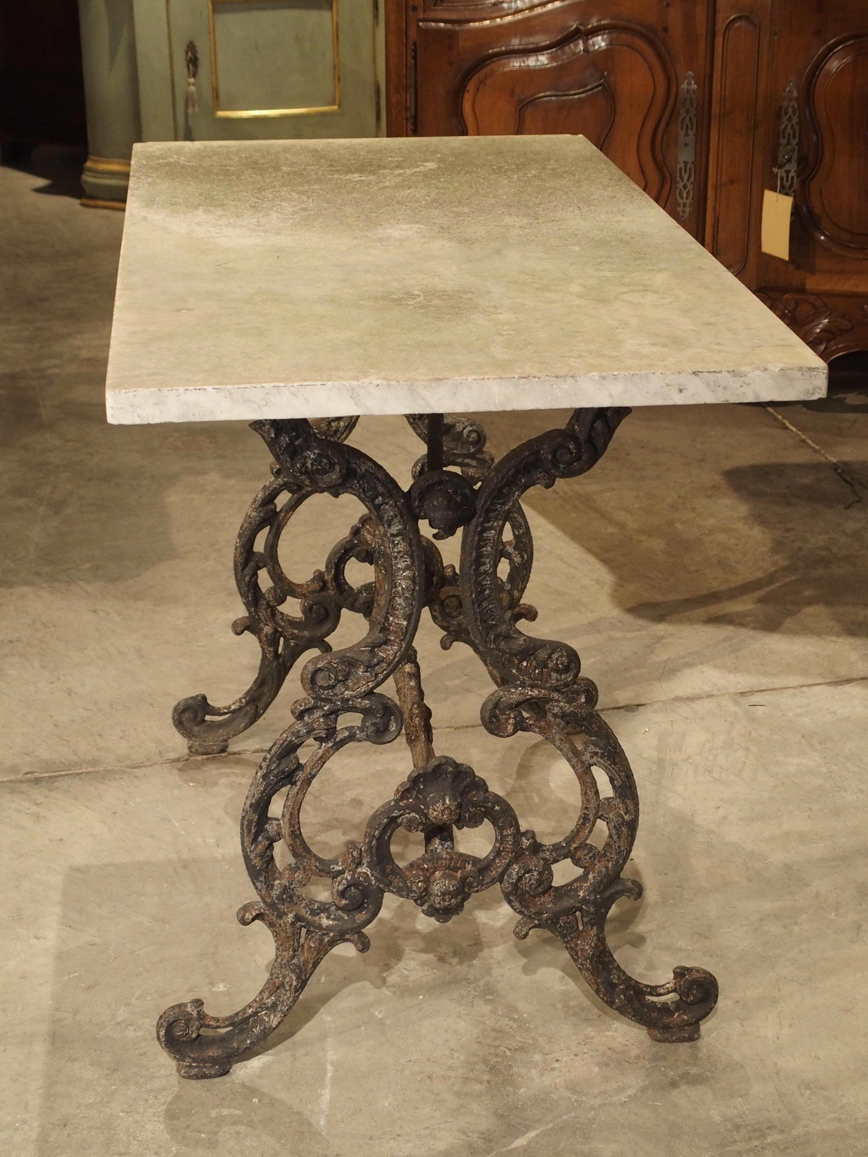 Antique French Cast Iron and Marble Garden Table, Late 19th Century In Good Condition In Dallas, TX
