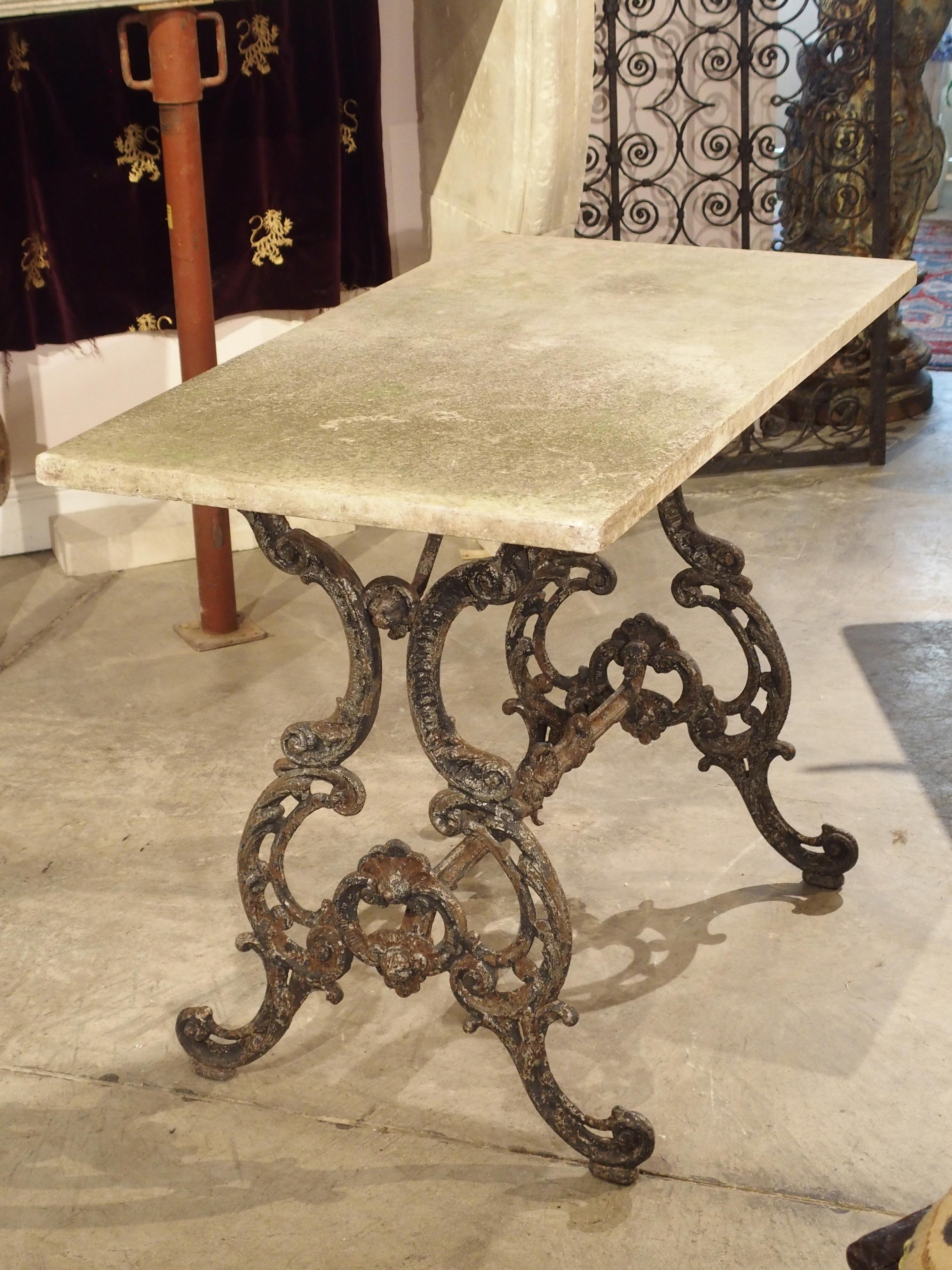 Antique French Cast Iron and Marble Garden Table, Late 19th Century 2