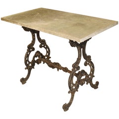 Antique French Cast Iron and Marble Garden Table, Late 19th Century