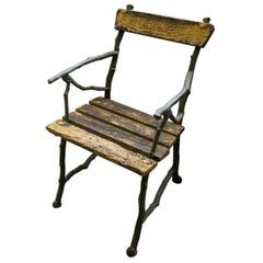 Antique French Cast Iron and Wood Armchair, circa 1880