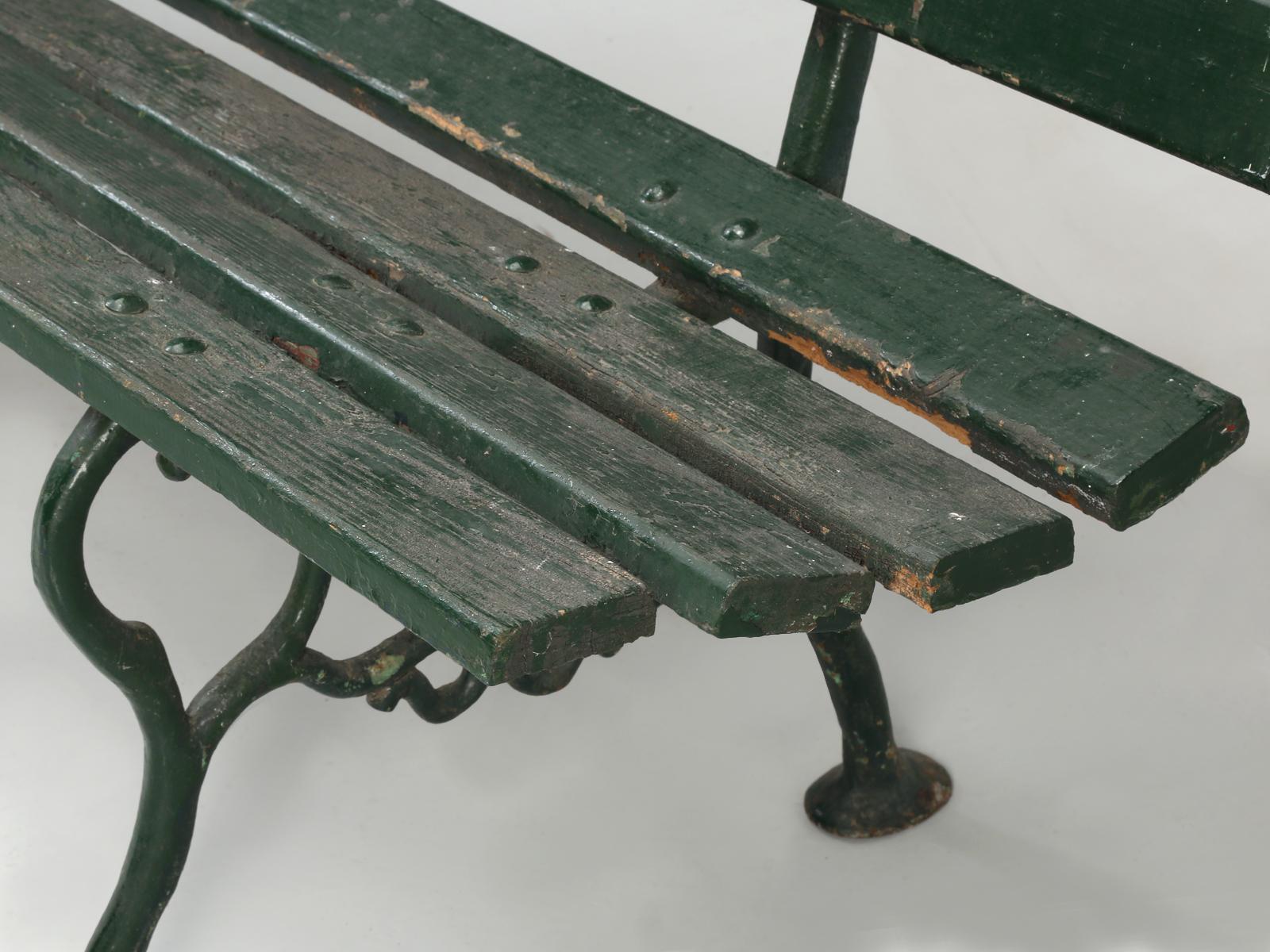 Antique French Cast iron and Wood Garden Bench in Old Paint 3