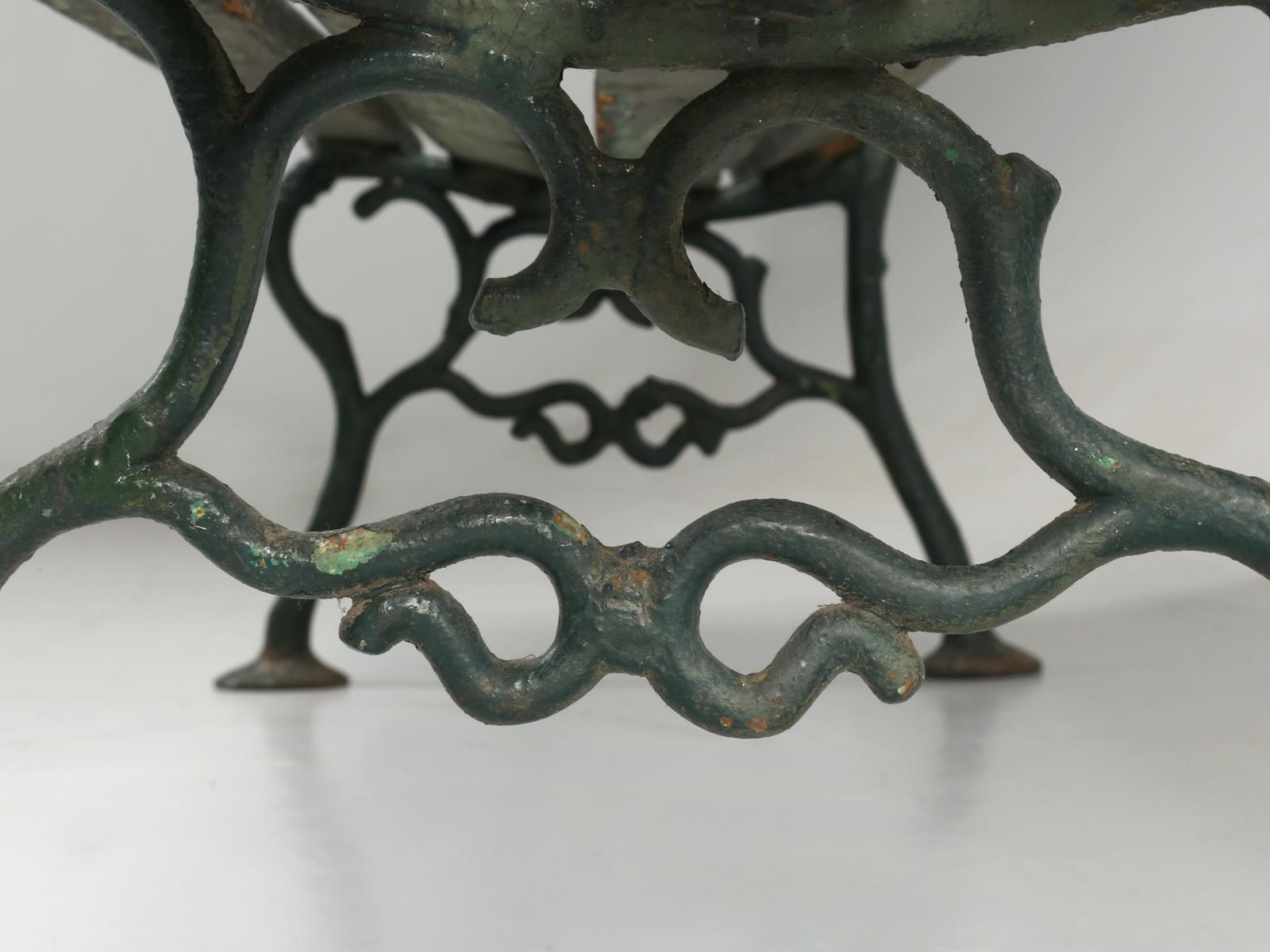 Antique French Cast iron and Wood Garden Bench in Old Paint 5