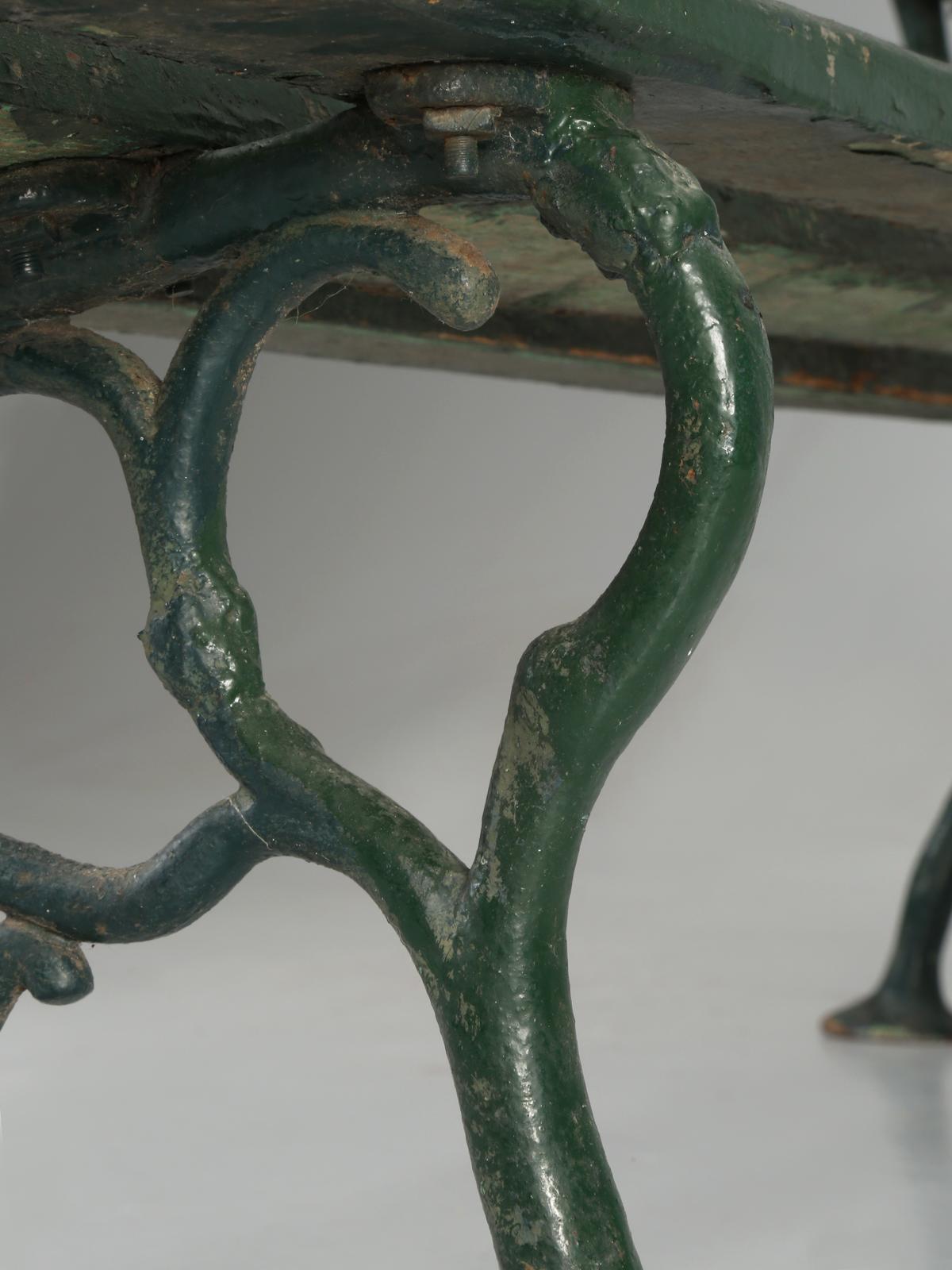 Antique French Cast iron and Wood Garden Bench in Old Paint 7