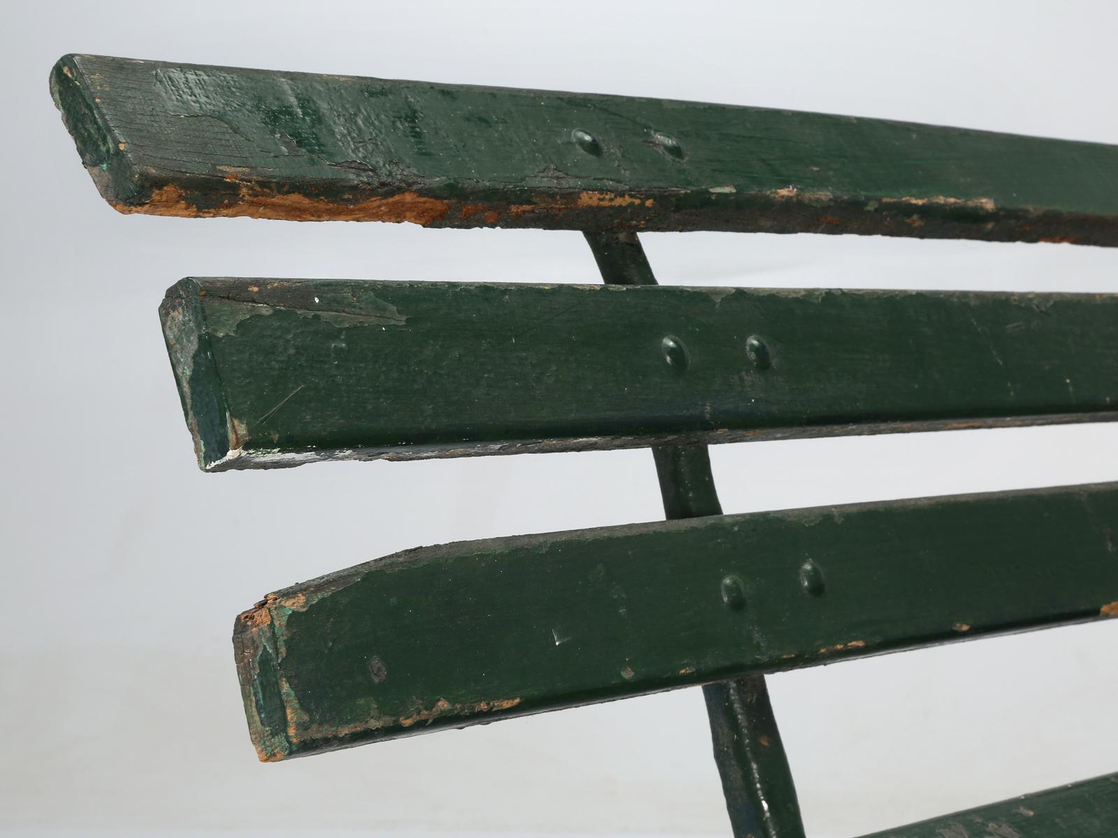 Hand-Crafted Antique French Cast iron and Wood Garden Bench in Old Paint