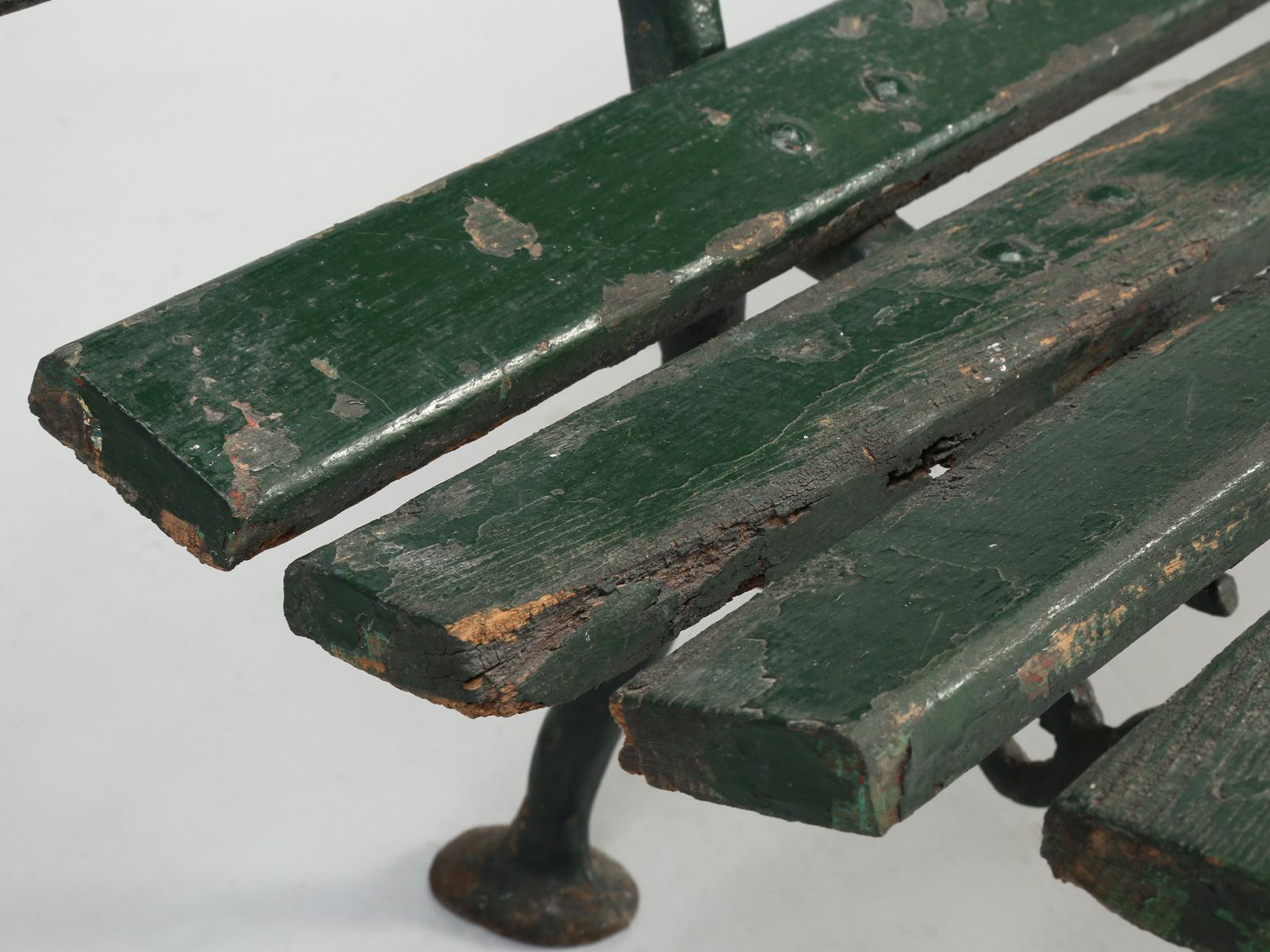 Antique French Cast iron and Wood Garden Bench in Old Paint 1