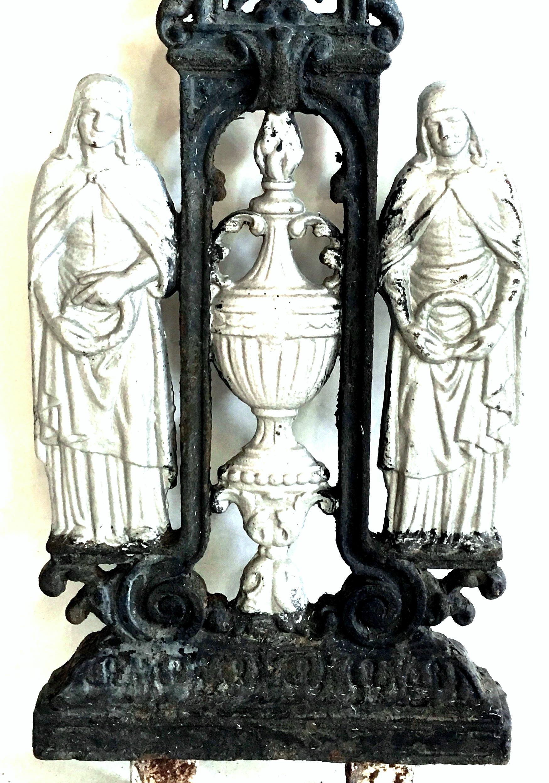 19th Century Antique French Cast Iron Architectural Louis XVI Style Grave Marker-Crucifix