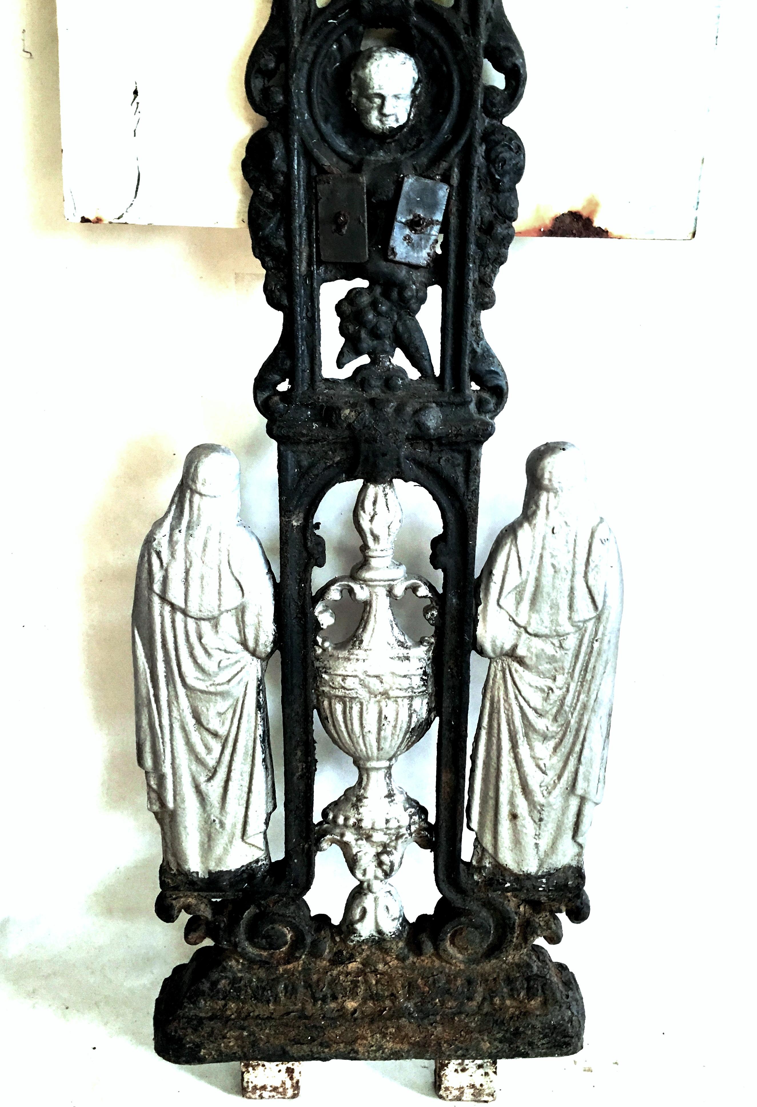 19th Century Antique French Cast Iron Architectural Louis XVI Style Grave Marker-Crucifix For Sale