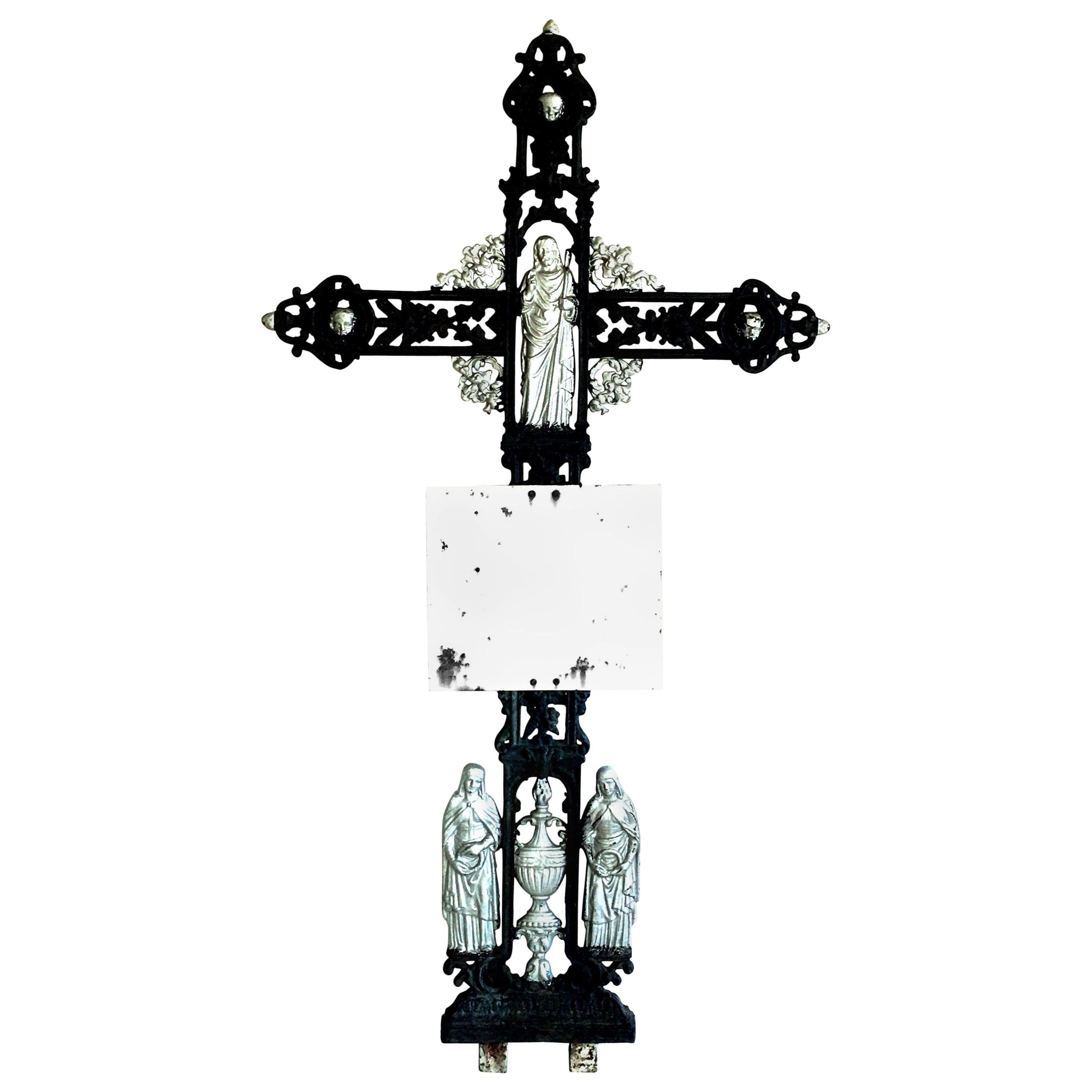 Antique French Cast Iron Architectural Louis XVI Style Grave Marker-Crucifix